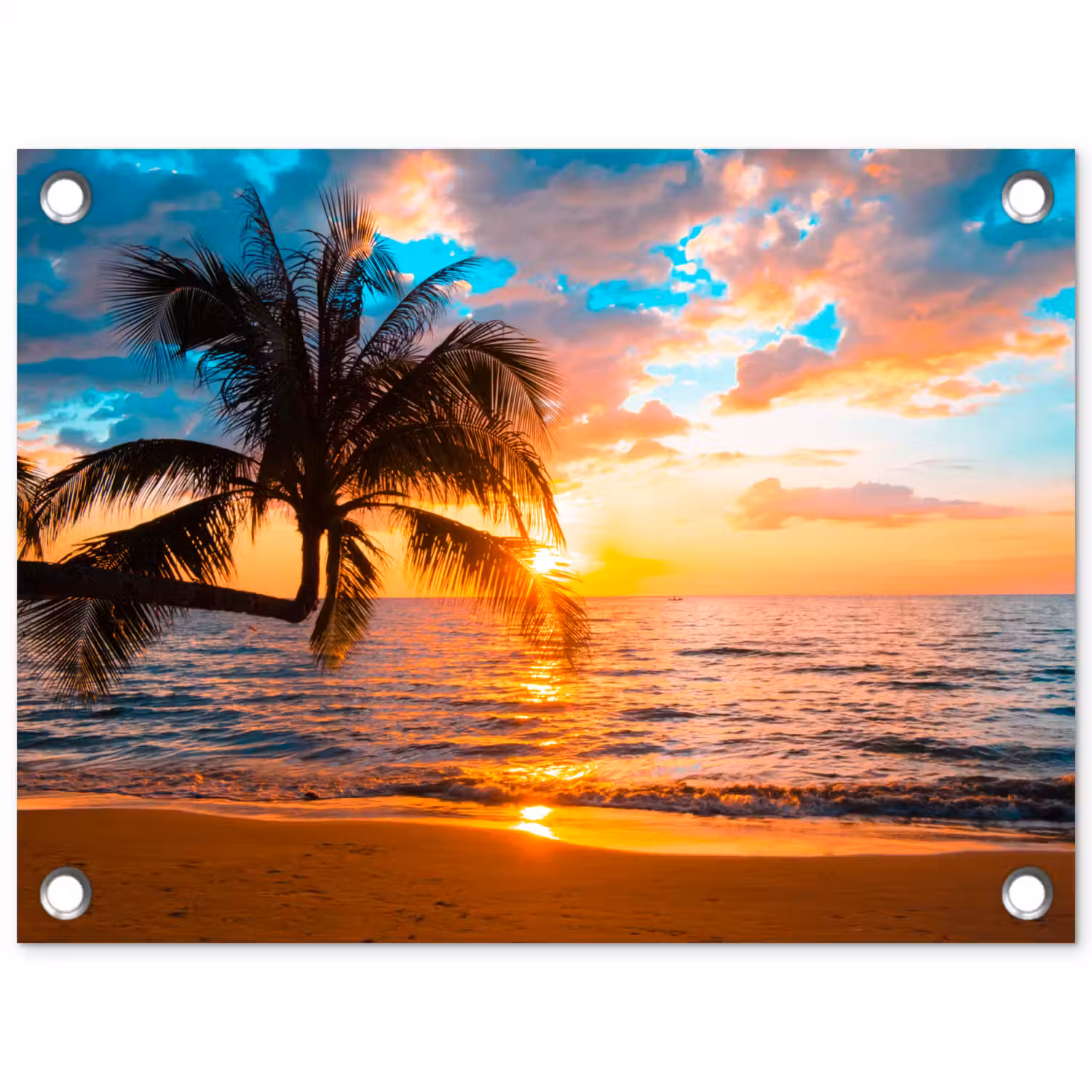 Palm - Zonsondergang - Horizon - Strand - Zee - Tropisch tuinposter los doek klein -3d
