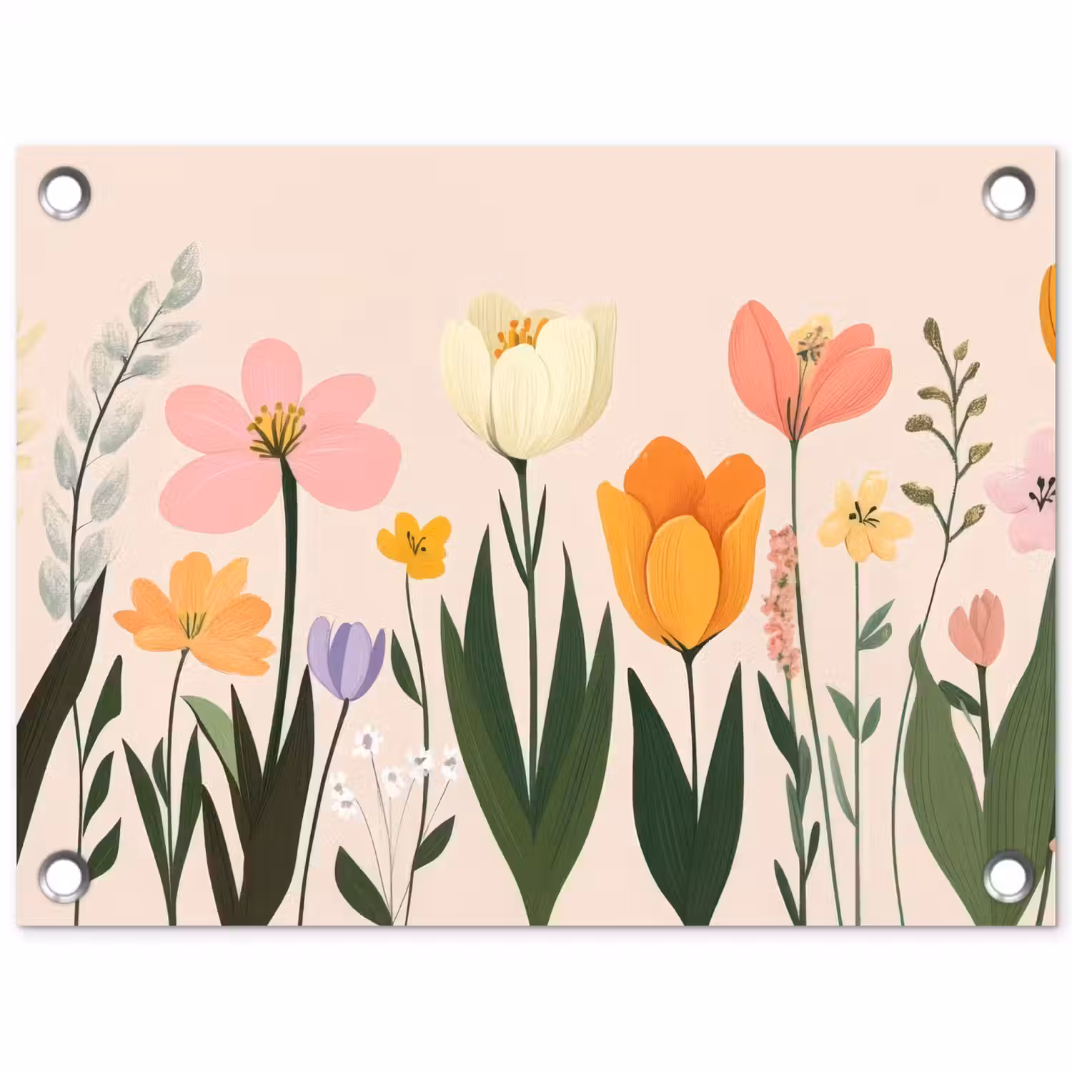 Pasteltinten - Bloemen - Illustratie tuinposter los doek klein -3d