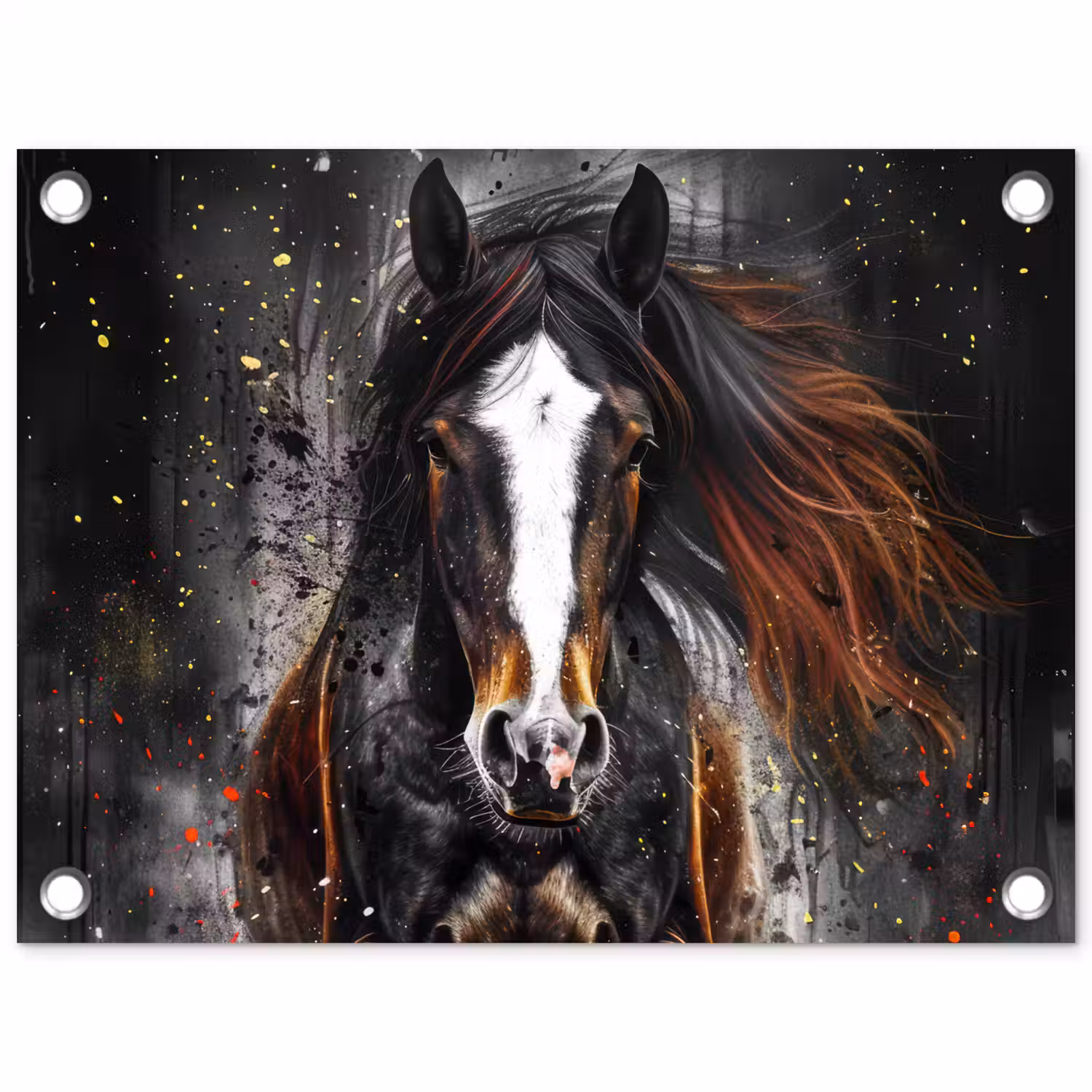 Paard - Dieren - Zwart - Luxe - Modern tuinposter los doek klein -3d