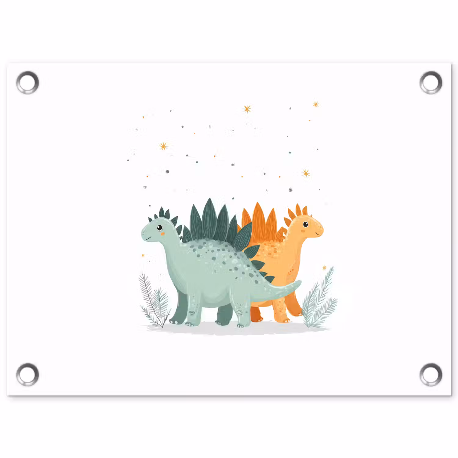 Planten - Sterren - Dinosaurussen - Oranje tuinposter los doek klein -3d