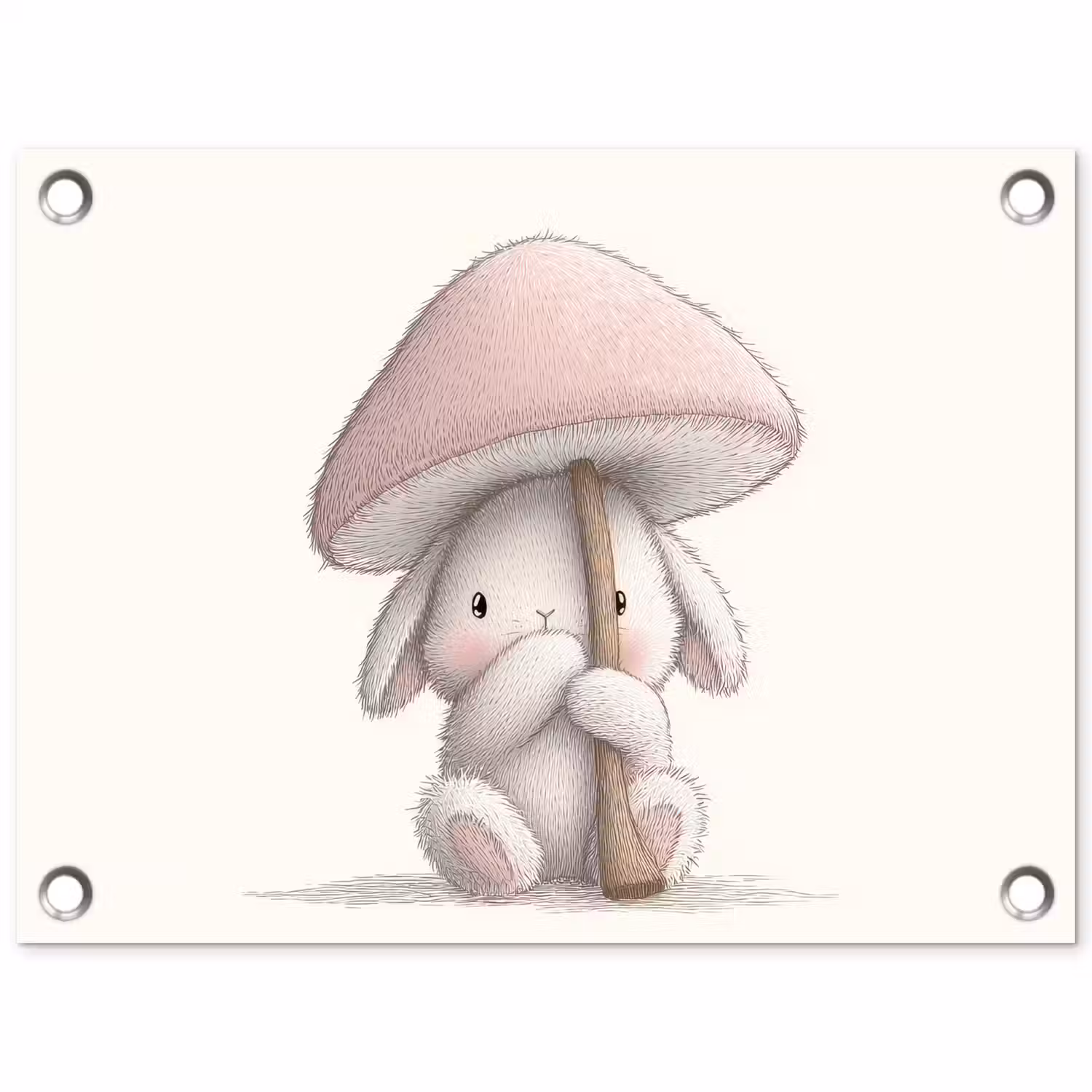 Paddenstoel - Konijn - Roze tuinposter los doek klein -3d