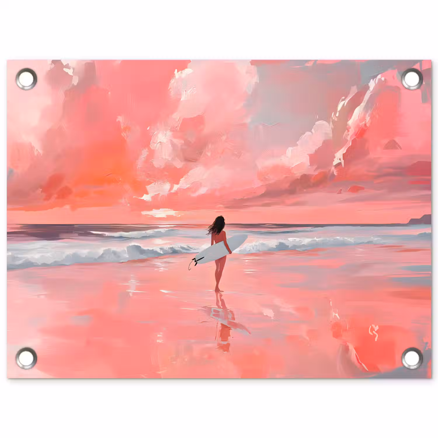 Roze - Surfen - Zee tuinposter los doek klein -3d