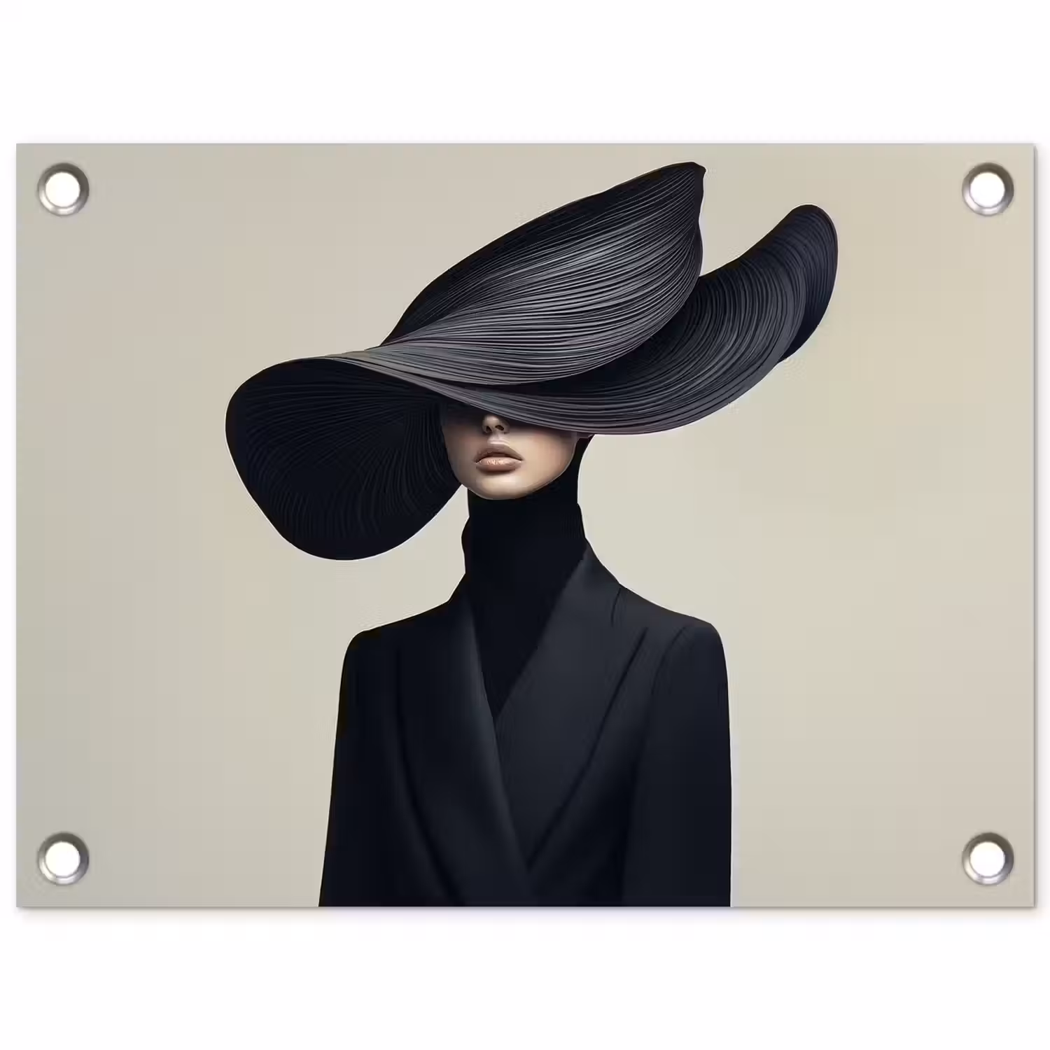 Zwart - Vrouw - Hoed tuinposter los doek klein -3d