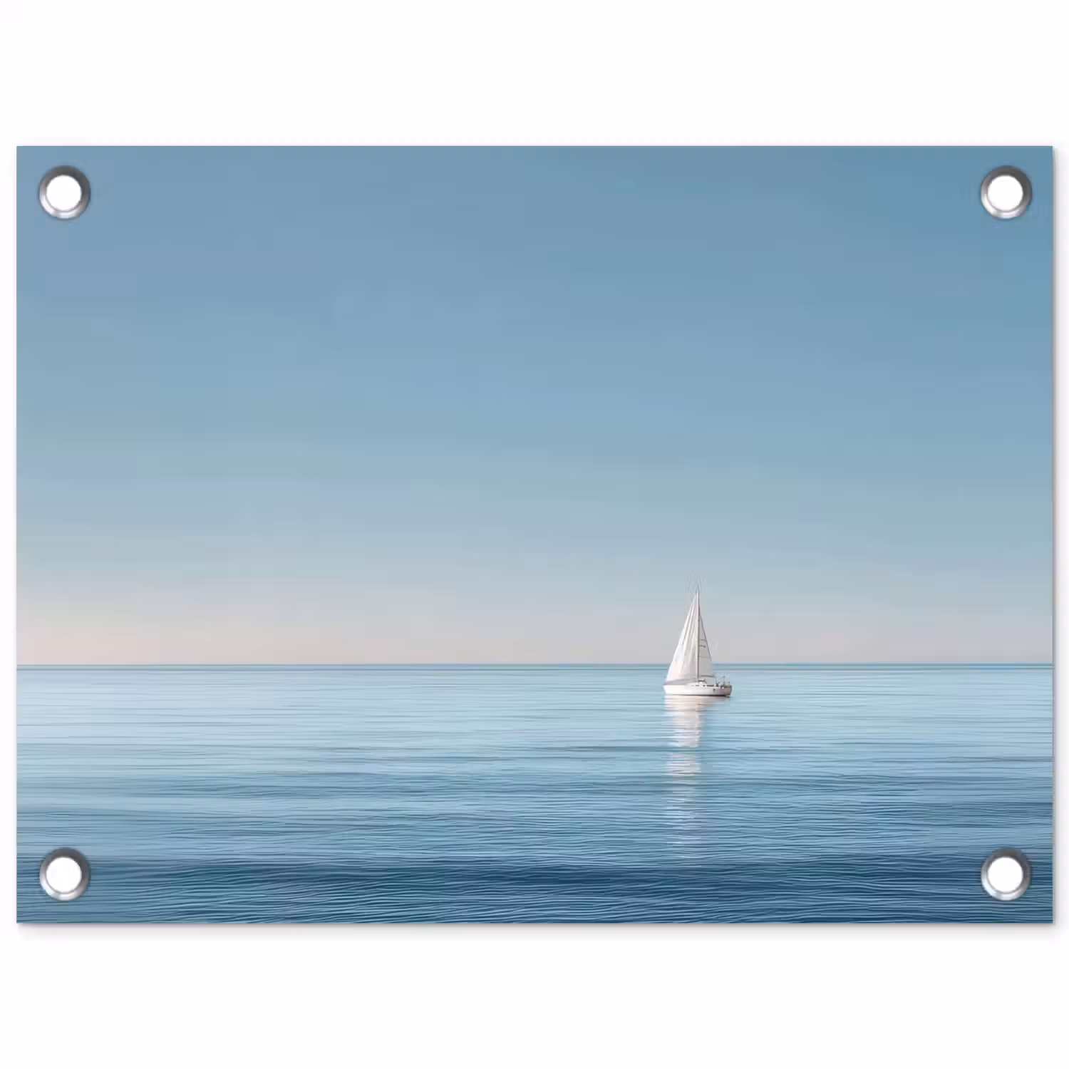 Zeilbootje - Kalme zee - Helderblauwe hemel tuinposter los doek klein -3d