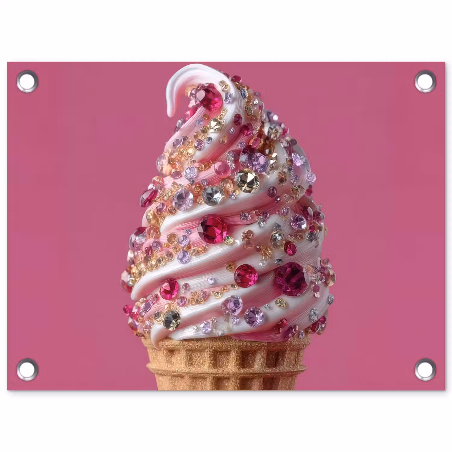 Softijs - Edelstenen - Roze - Hoorntje tuinposter los doek klein -3d