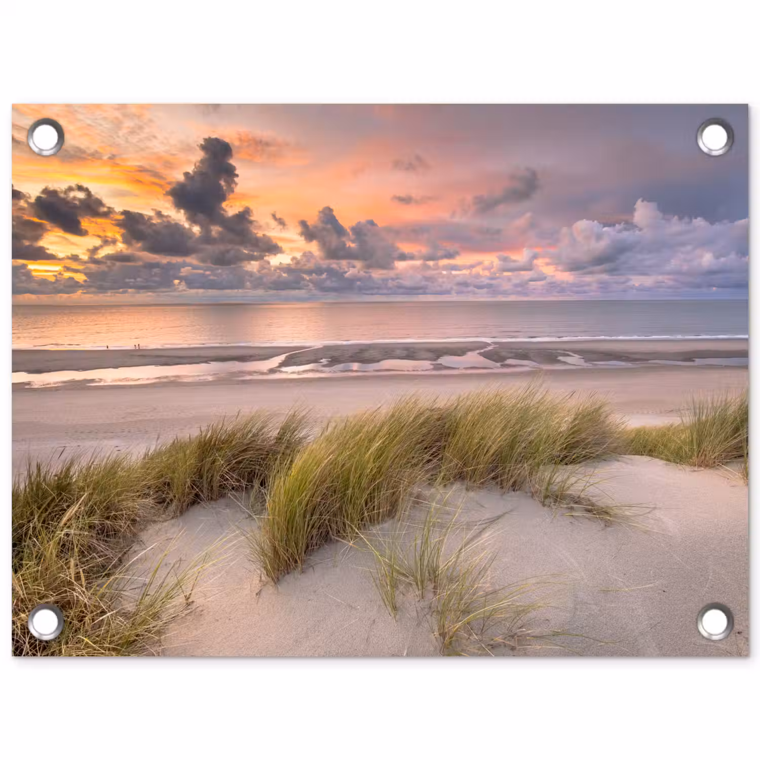 Zonsondergang - Duin - Strand - Planten - Zee tuinposter los doek klein -3d
