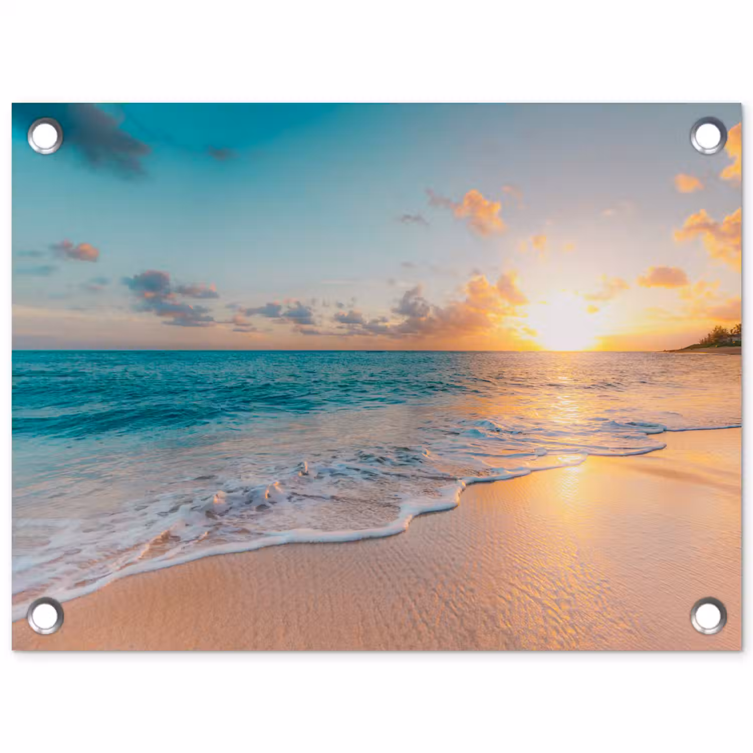 Zonsondergang - Strand - Zee - Zomer - Blauw tuinposter los doek klein -3d