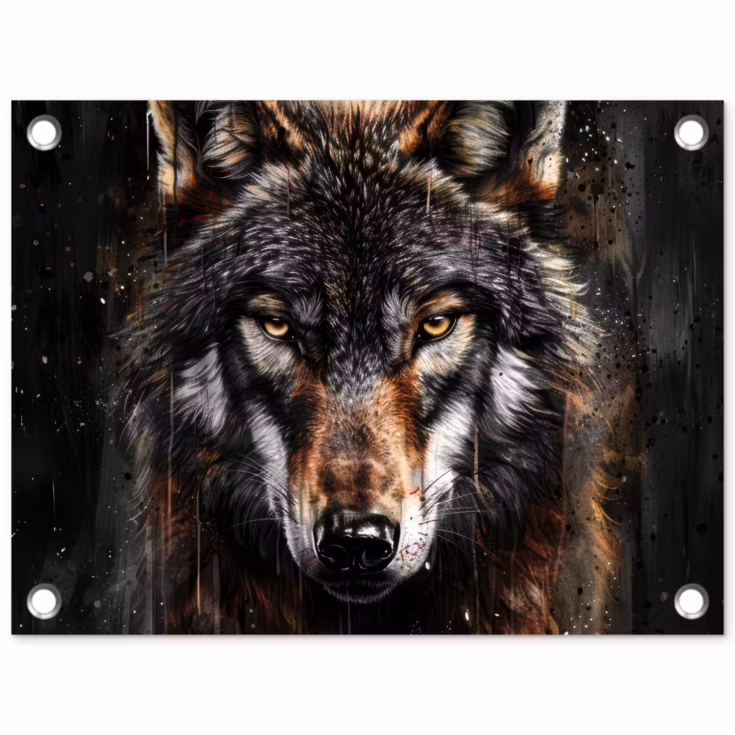 Dieren - Wolf - Portret - Zwart - Bruin tuinposter los doek klein -3d