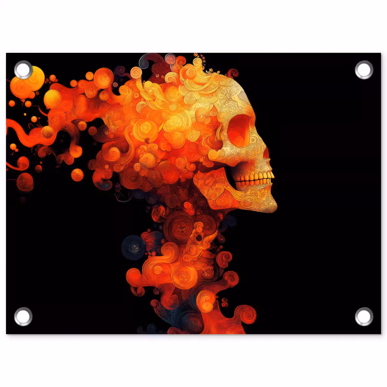 Schedel - Oranje - Zijaanzicht - Vlammen tuinposter los doek klein -3d
