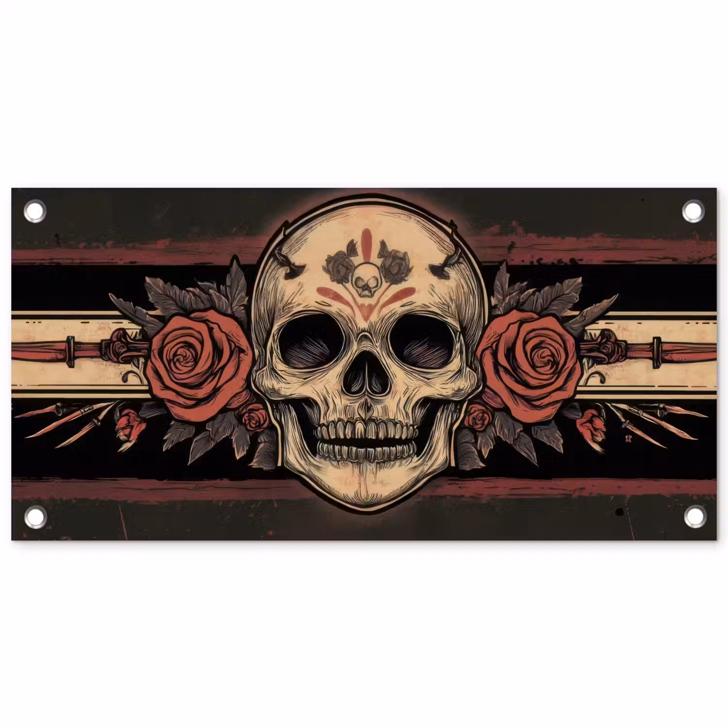 Schedel - Rozen - Gotisch tuinposter los doek klein -3d