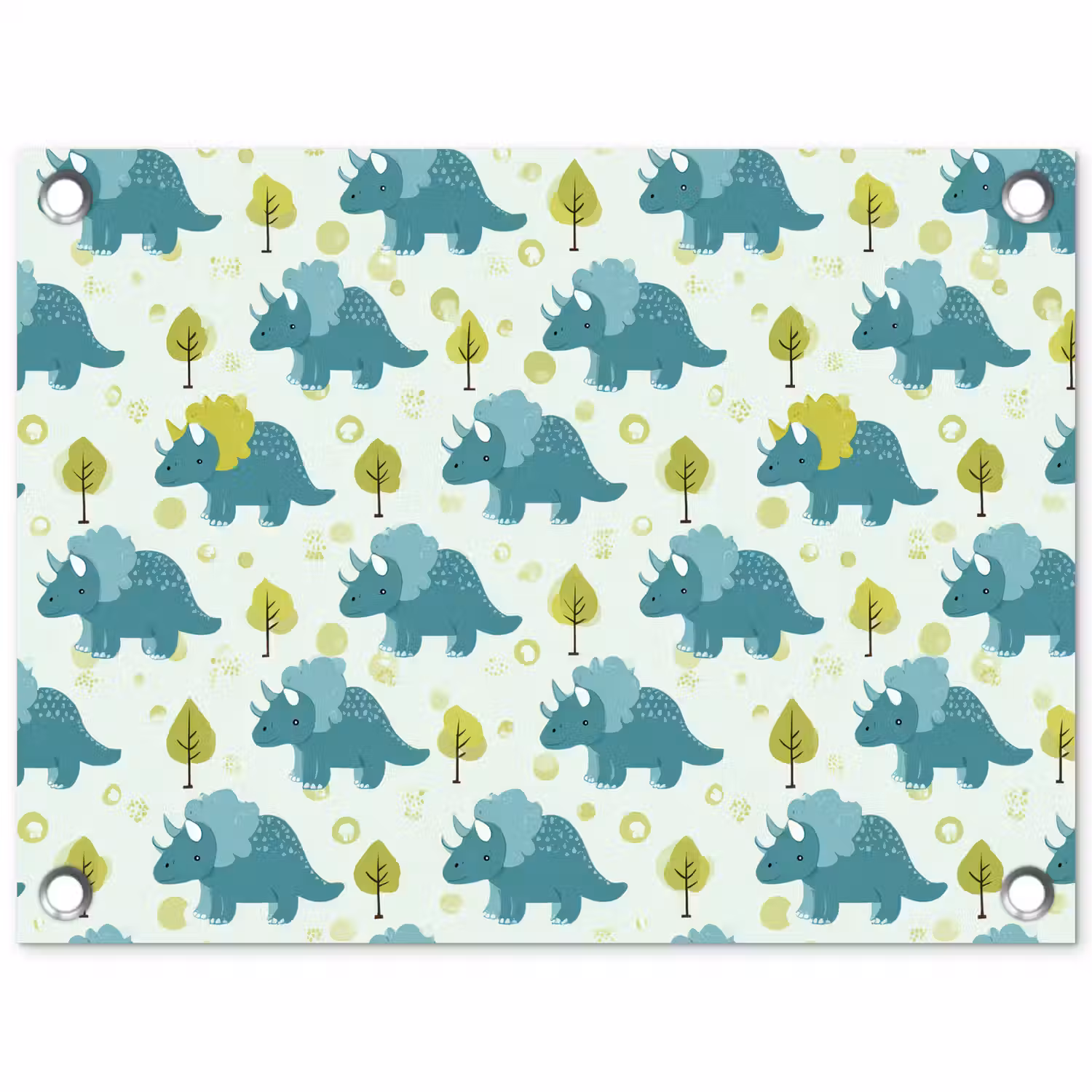 Triceratop - Blauw - Stippen - Boompjes tuinposter los doek klein -3d
