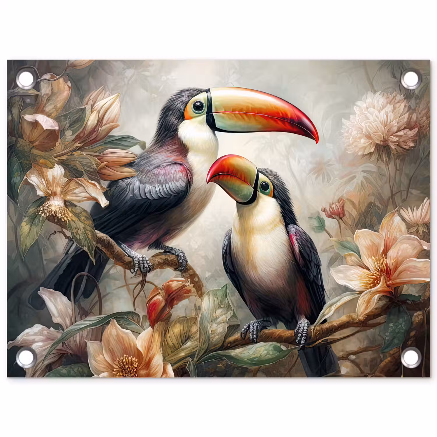 Toekan - Vogels - Bloemen - Jungle tuinposter los doek klein -3d