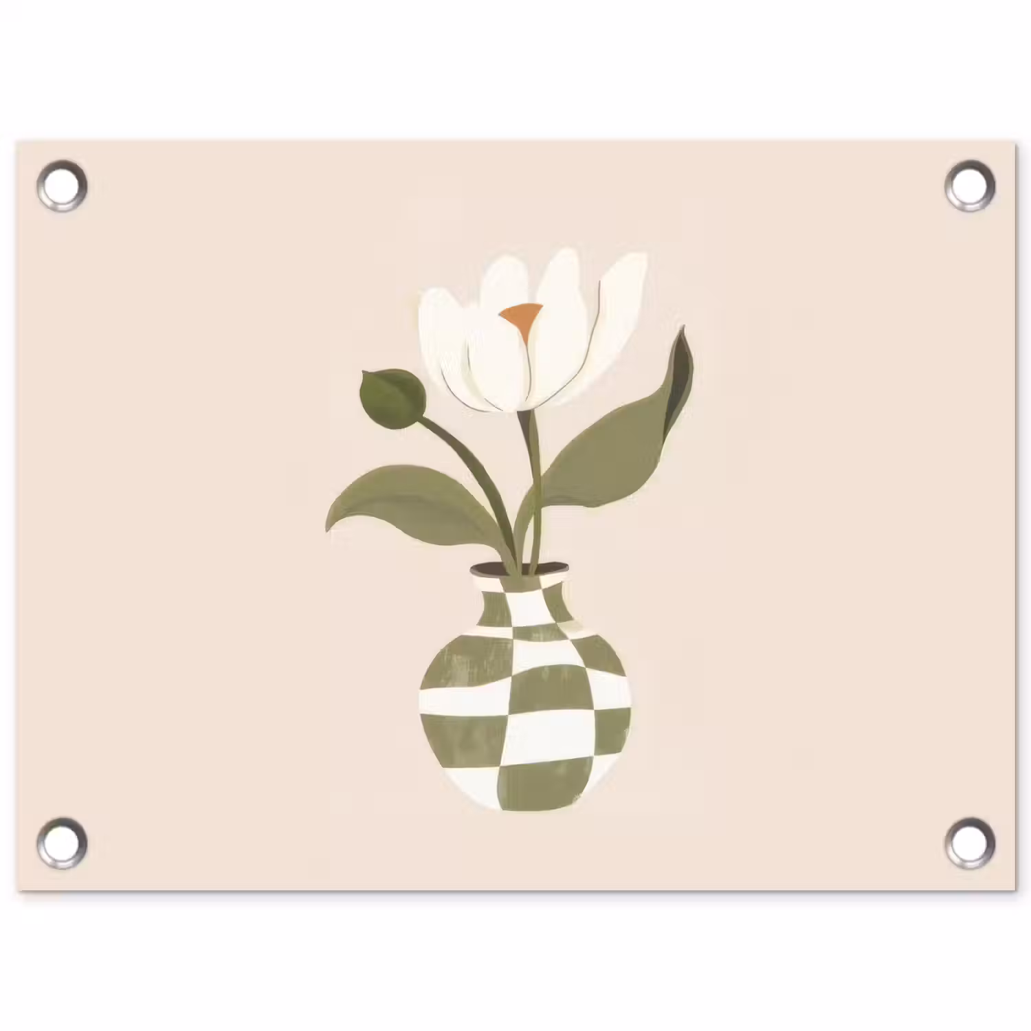 Vaas - Geruit - Bloem - Groen tuinposter los doek klein -3d