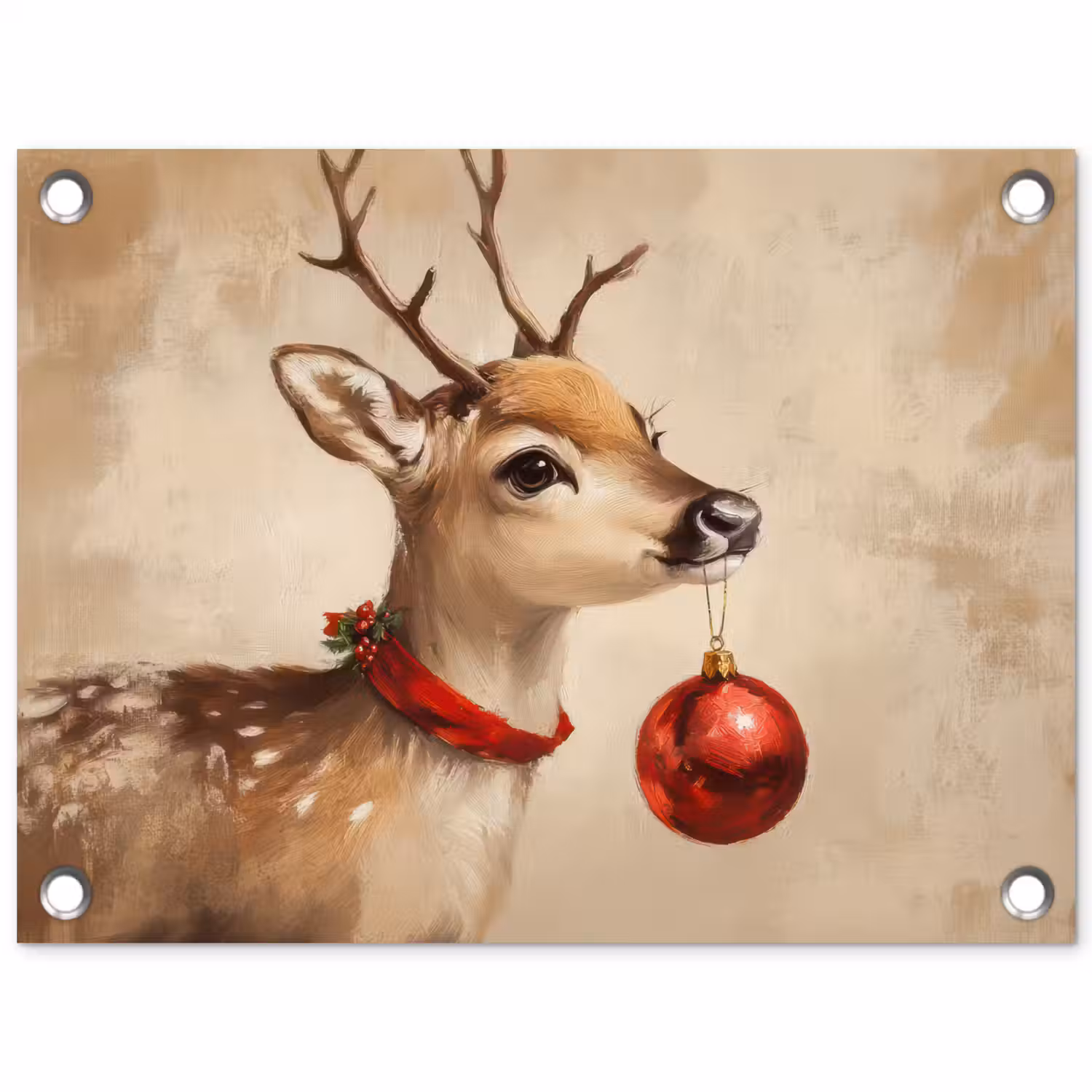 Kerst - Hert - Gewei - Kerstbal - Rendier tuinposter los doek klein -3d