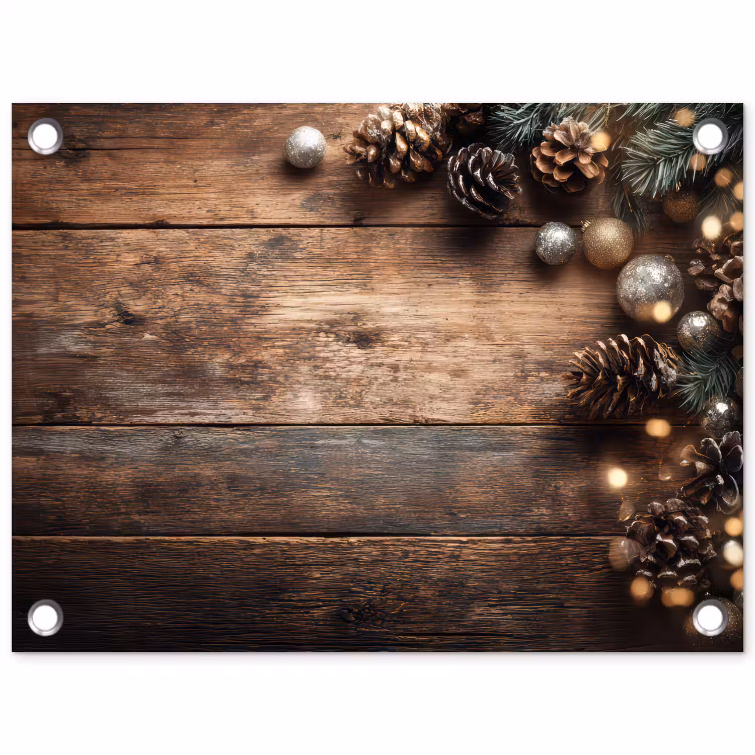 Kersthoekdecoratie - Dennenappels - Lichtjes tuinposter los doek klein -3d