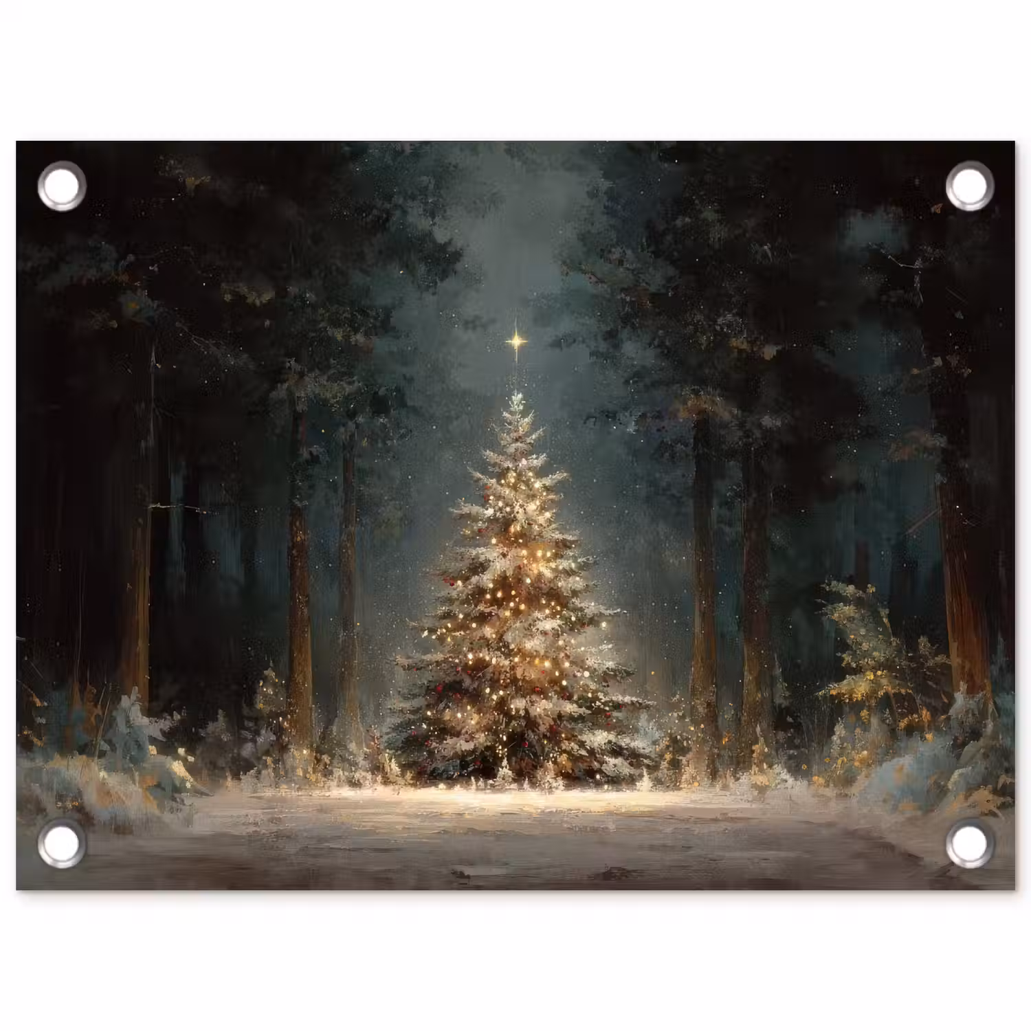 Kerstboom - Bos - Sneeuw - meerkleurig tuinposter los doek klein -3d