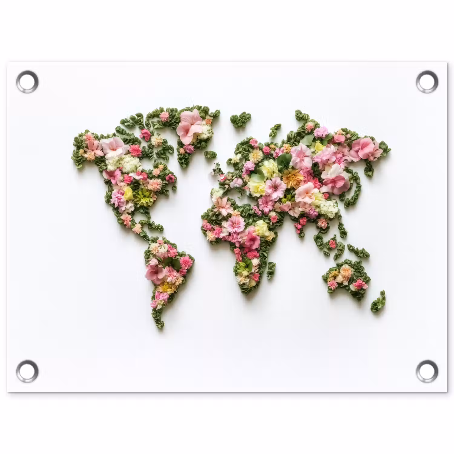 Wereldkaart - Kleurrijk - Bloemen - Lente tuinposter los doek klein -3d