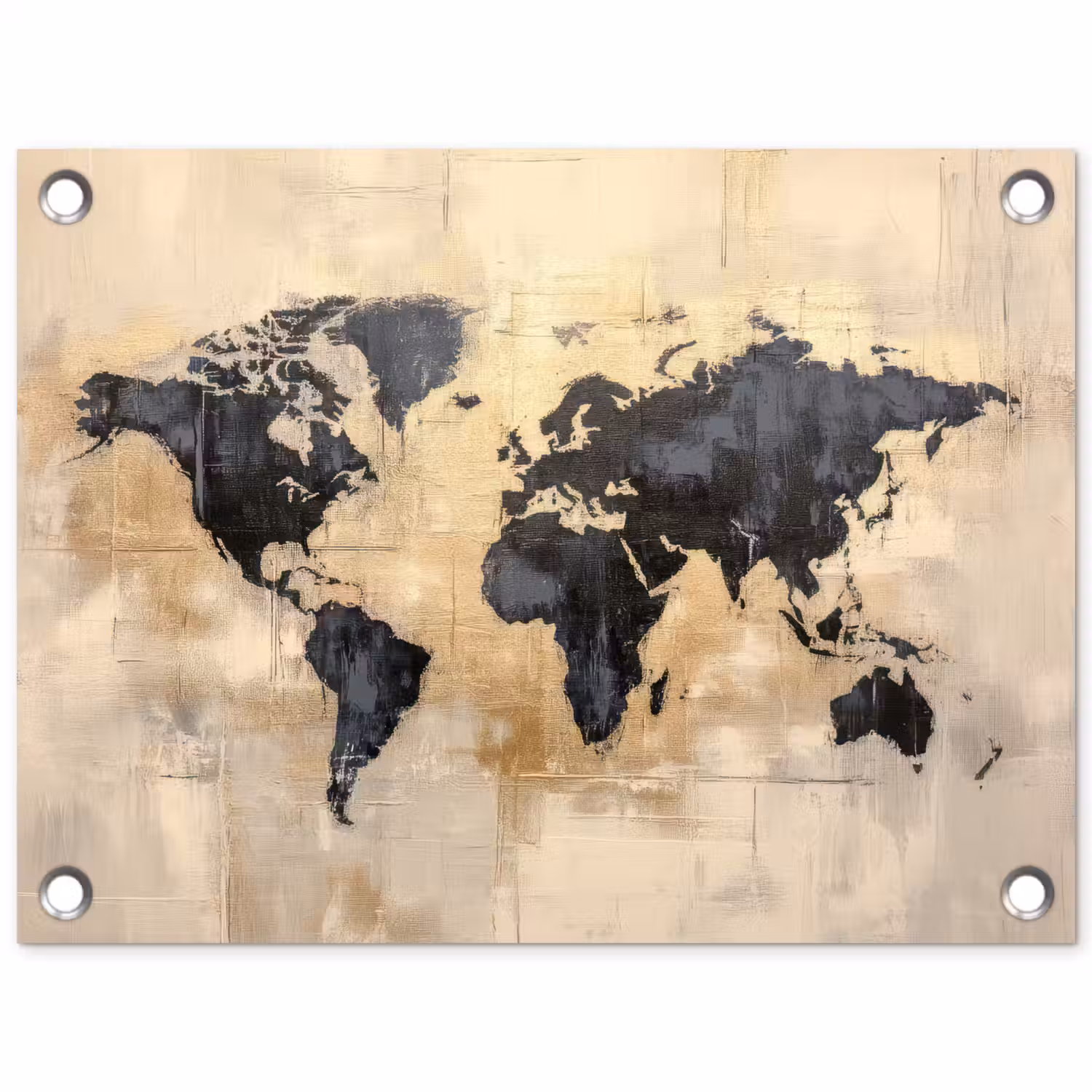 Wereldkaart - Goud - Zwart - Abstract tuinposter los doek klein -3d