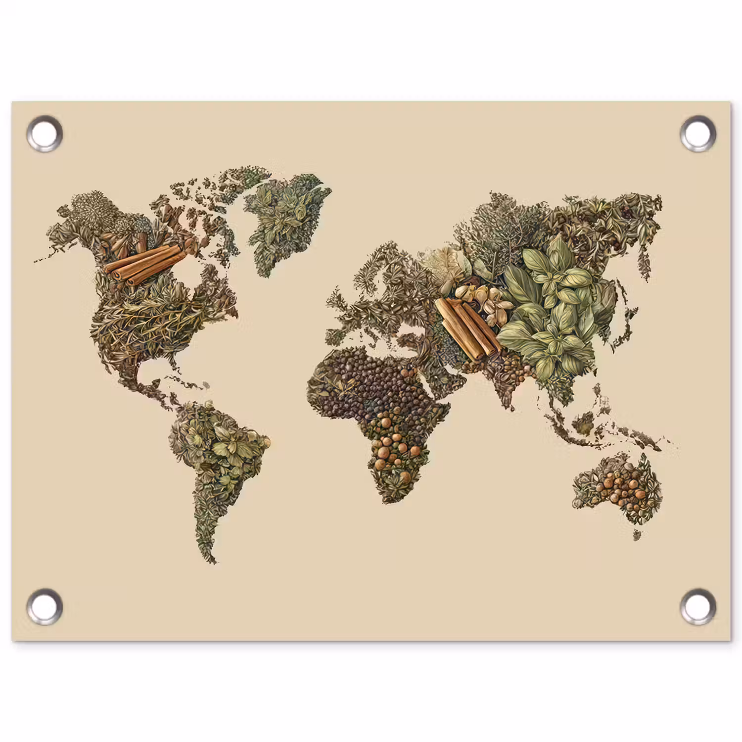 Wereldkaart - Kruiden - Kleurrijk tuinposter los doek klein -3d
