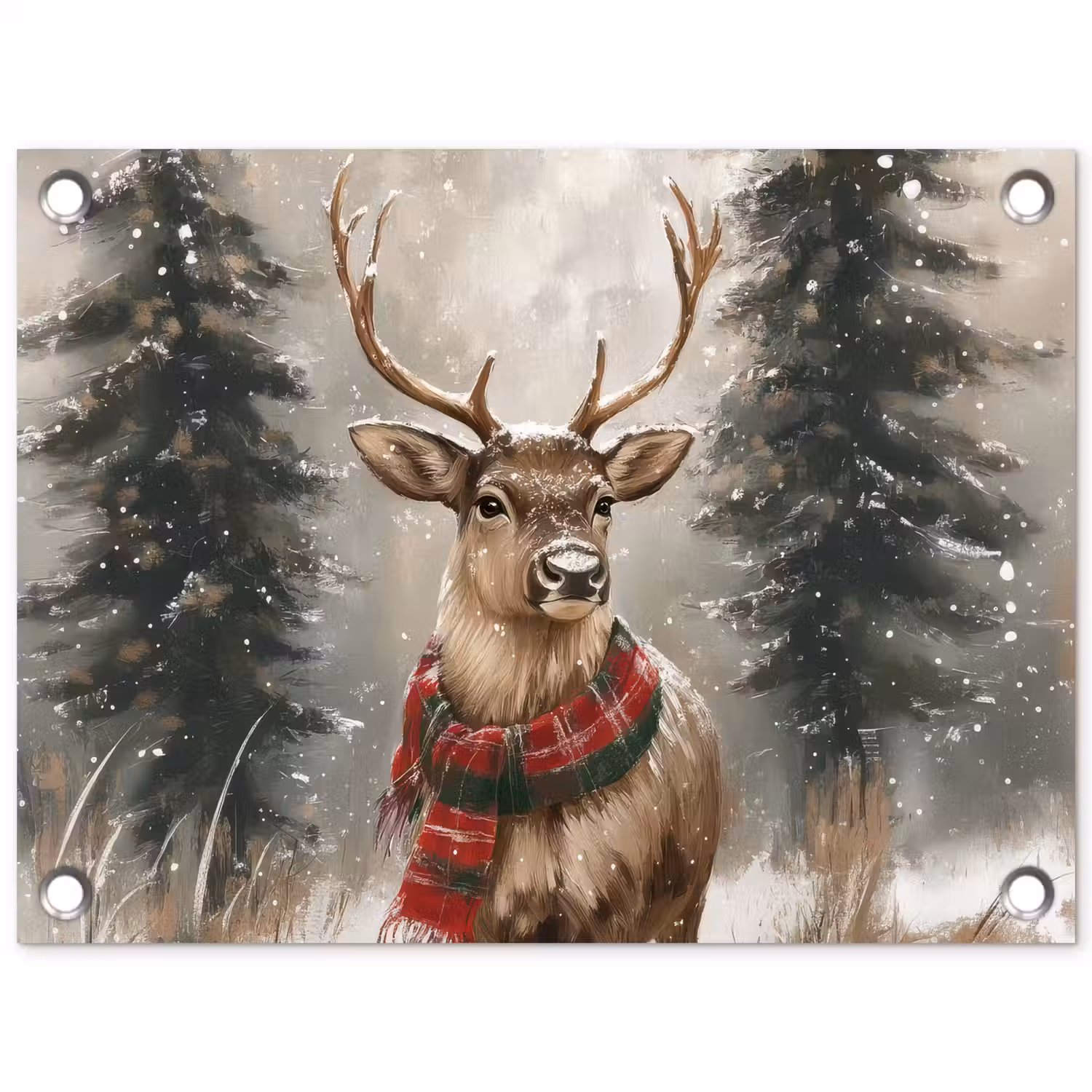 Winter - Bos - Rendier - Donker tuinposter los doek klein -3d