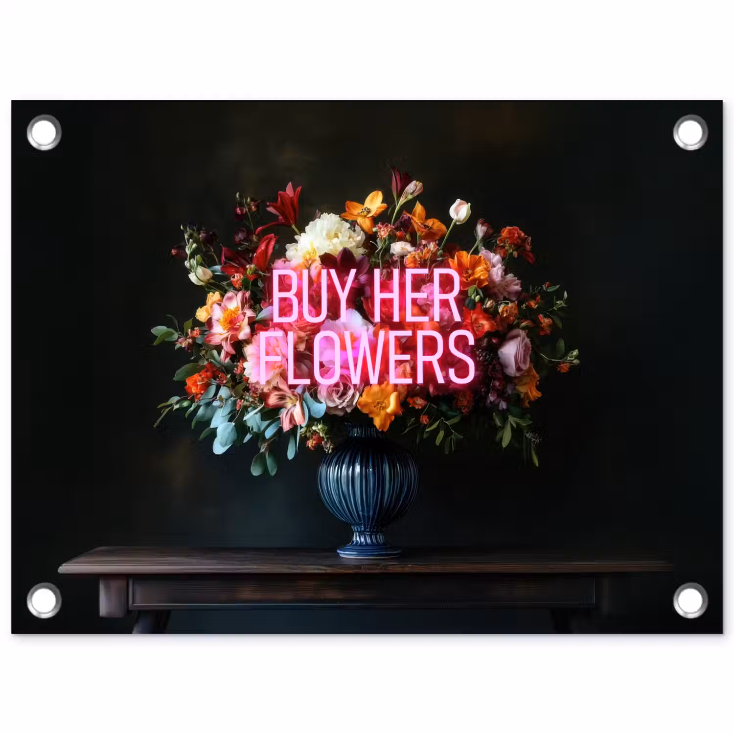 Quote - Bloemen - Vaas - Neon tuinposter los doek klein -3d
