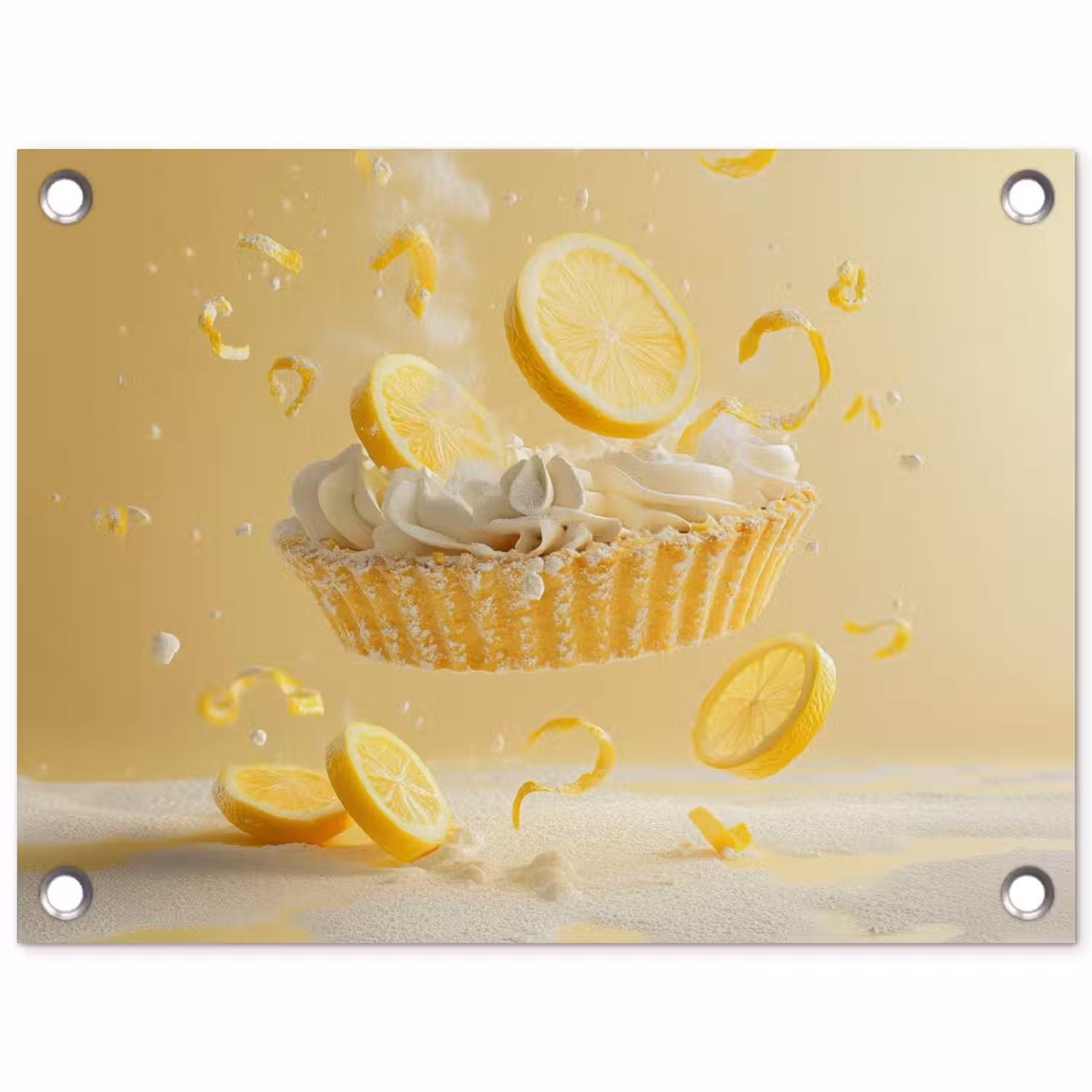 Citroen - Taart - Eten - Geel tuinposter los doek klein -3d