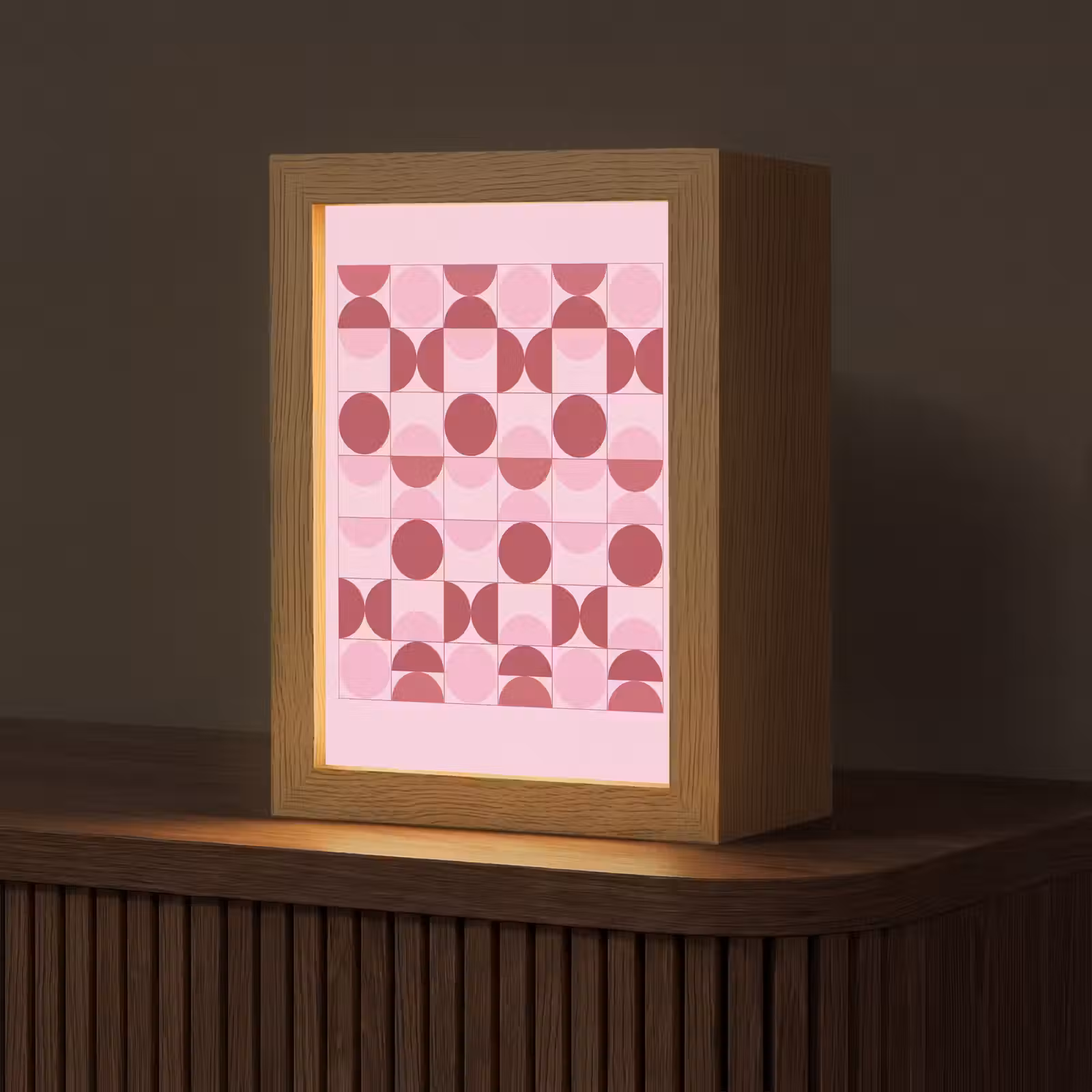 Personalisierte Lightbox - Abstrakt – Geometrisch – Kreise – Rosa – Modern - Abstract - Geometrisch - Cirkels - Roze - Modern Light Box met kabel (Tafellamp) klein