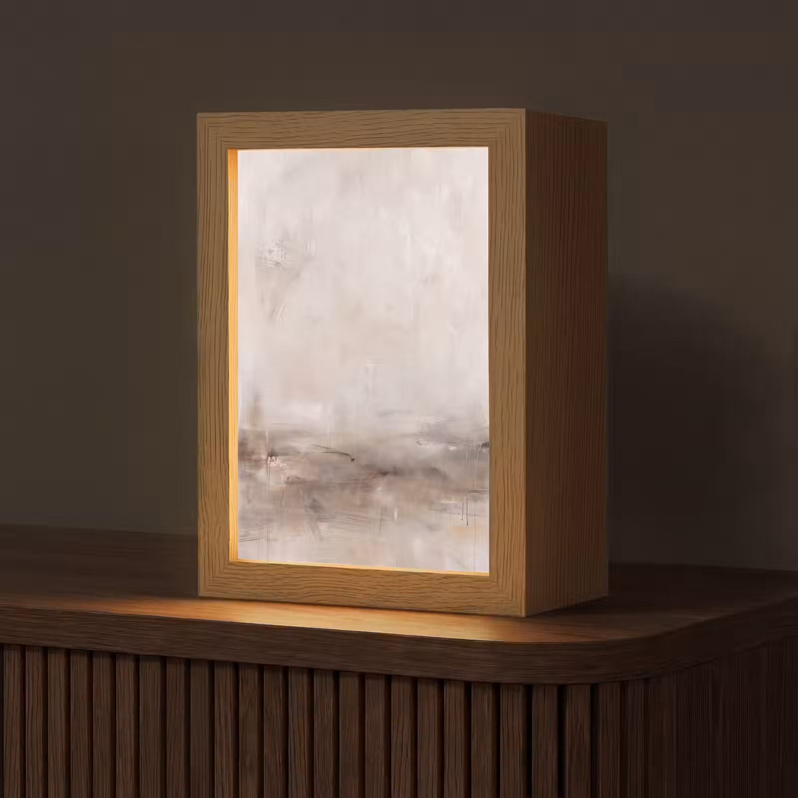 Personalisierte Lightbox - Abstrakt – Landschaft – Modern – Beige – Kunst - Abstrakt - Landschap - Modern - Beige - Kunst Light Box met kabel (Tafellamp) klein