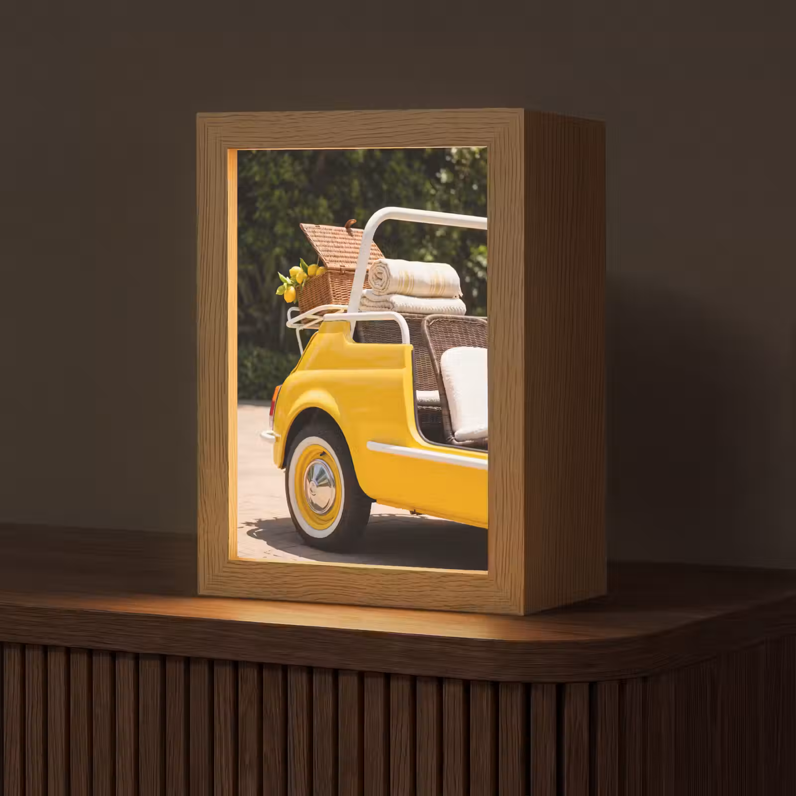 Personalisierte Lightbox - Auto – Picknick – Sommer – Gelb - Auto - Picknick - Zomer - Geel Light Box met kabel (Tafellamp) klein