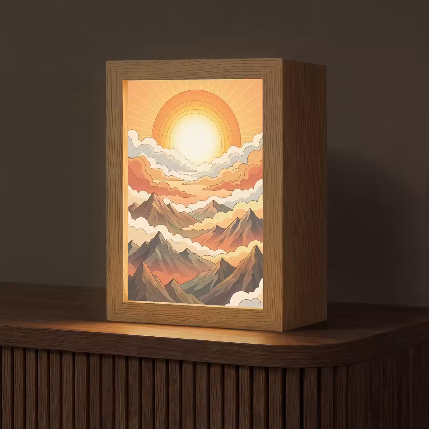 Bergen - Wolken - Natuur - Zonsopgang - Oranje Light Box met kabel (Tafellamp) klein -z3d_website