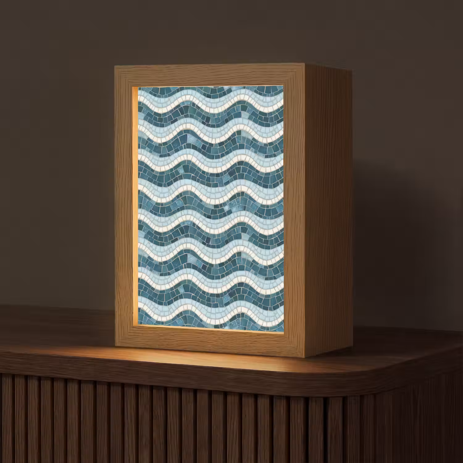 Blauw - Wit - Mozaïek - Golvend Light Box met kabel (Tafellamp) klein 925 -z3d_website