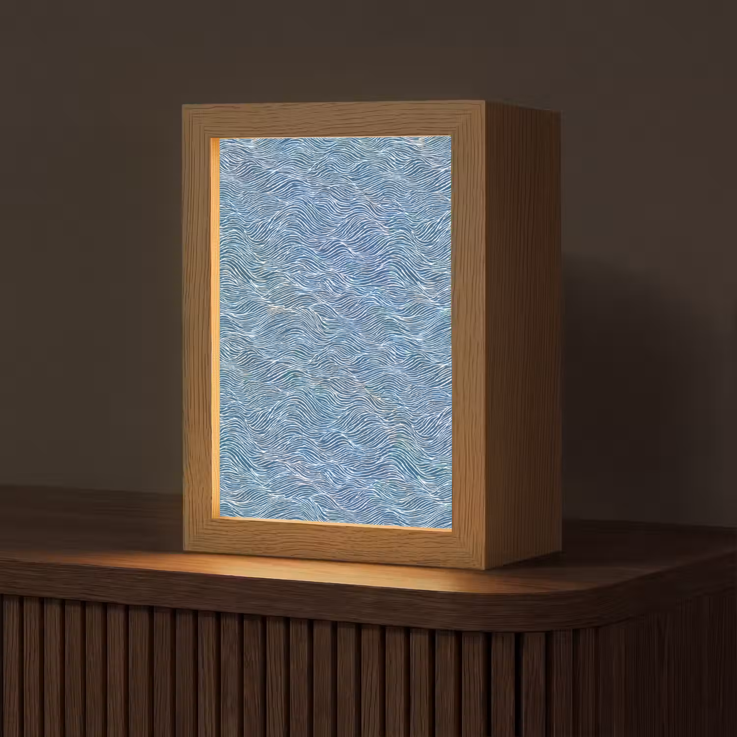 Blauw - Wit - Golven - Getekend - Textuur Light Box met kabel (Tafellamp) klein 925 -z3d_website