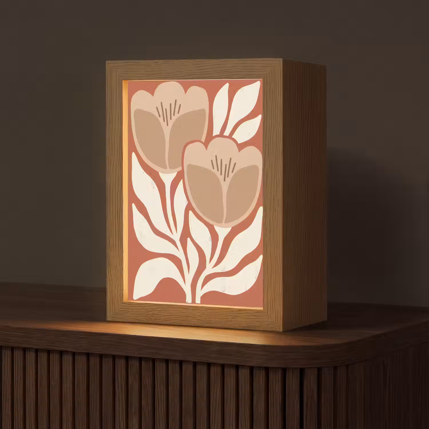 Bloemen - Abstract - Modern - Beige - Natuur Light Box met kabel (Tafellamp) klein -z3d_website