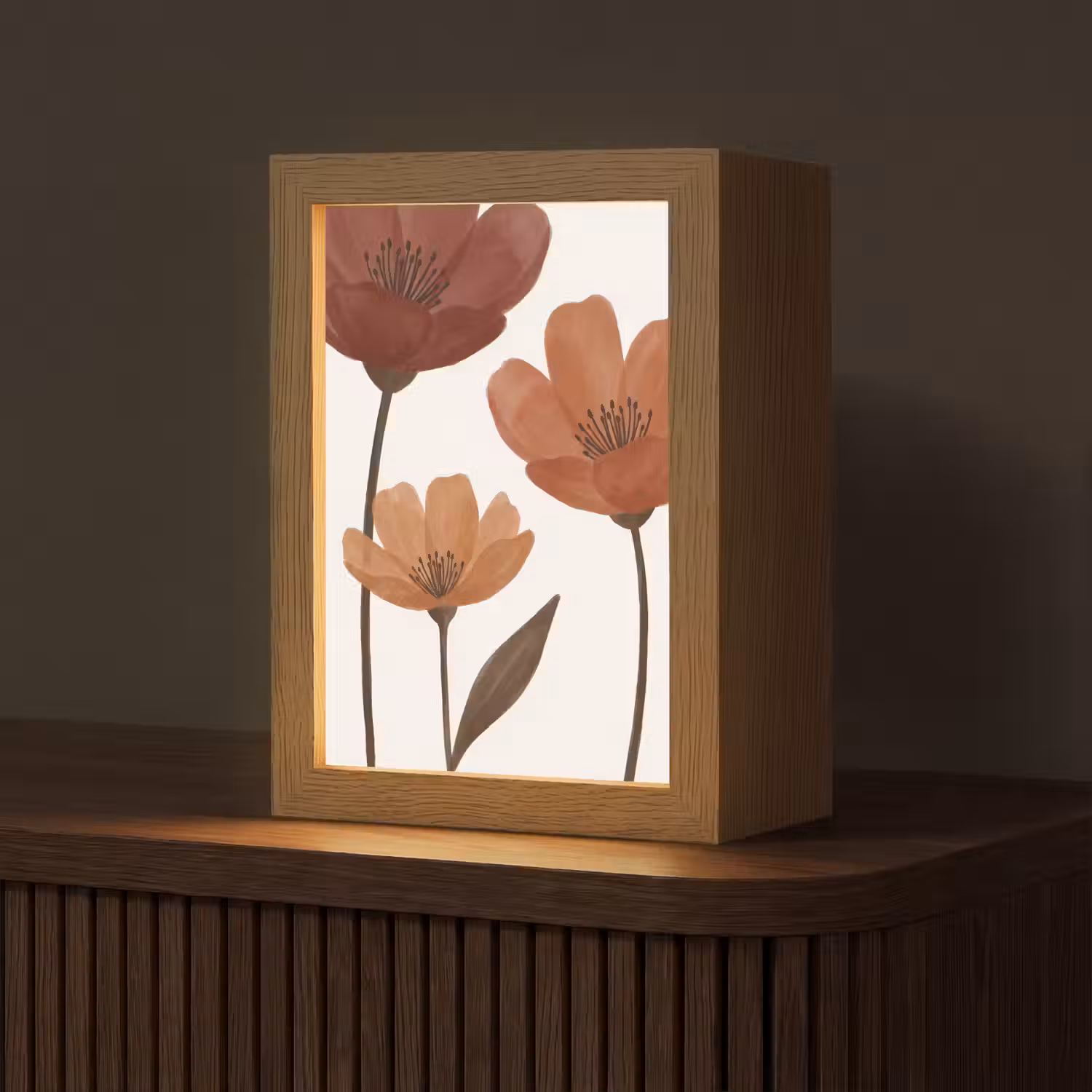 Bloemen - Abstract - Modern - Bruin - Decoratief Light Box met kabel (Tafellamp) klein -z3d_website