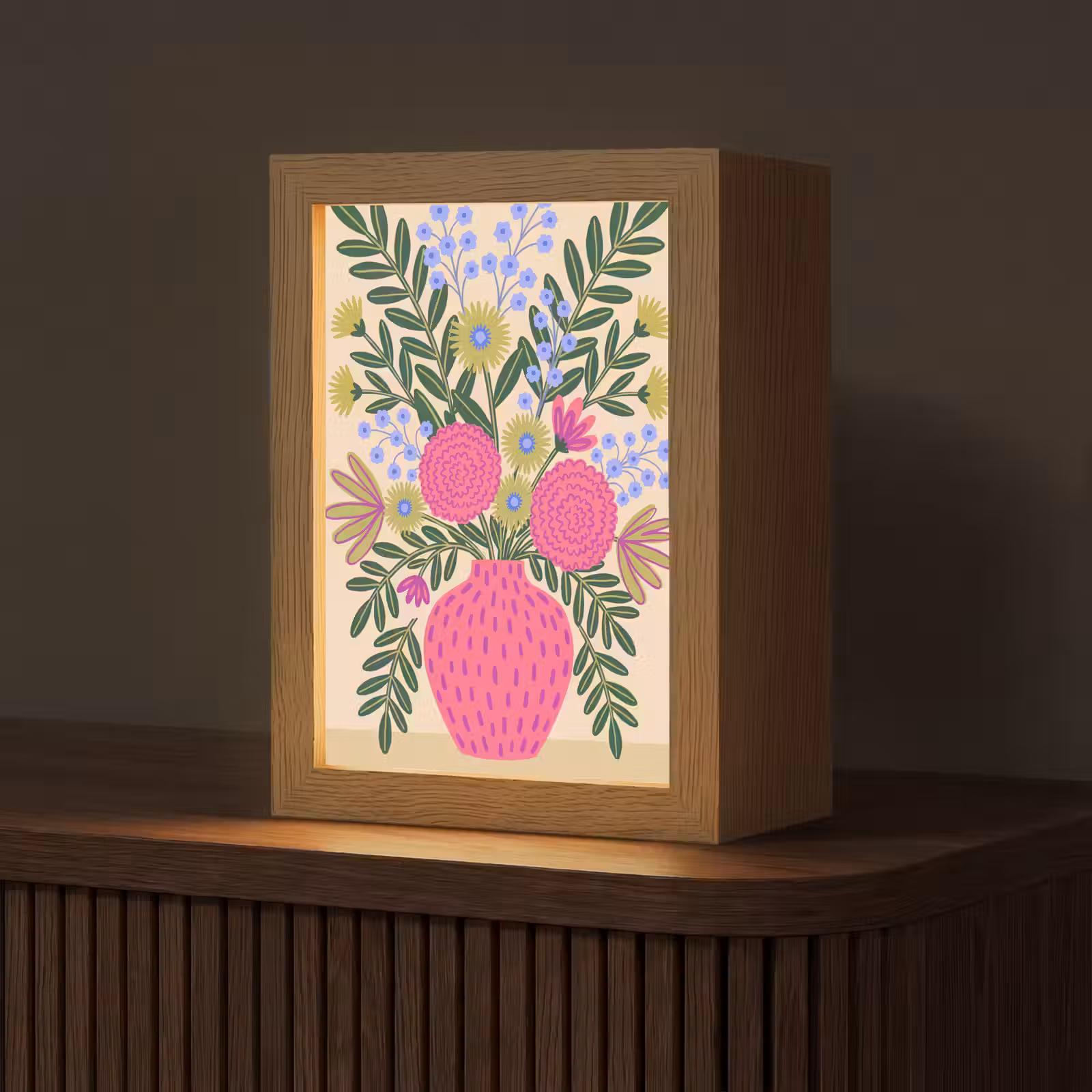 Personalisierte Lightbox - Blumen – Blumenstrauß – Natur – Abstrakt – Rosa - Bloemen - Boeket - Natuur - Abstract - Roze Light Box met kabel (Tafellamp) klein