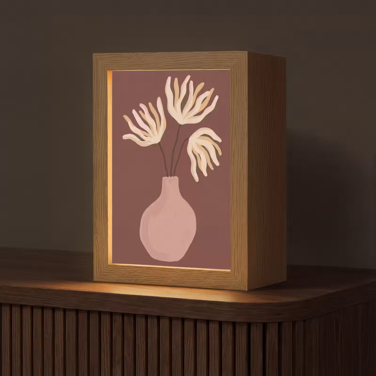 Personalisierte Lightbox - Blumen – Vase – Abstrakt – Modern – Erdtöne - Bloemen - Vaas - Abstract - Modern - Aardetinten Light Box met kabel (Tafellamp) klein