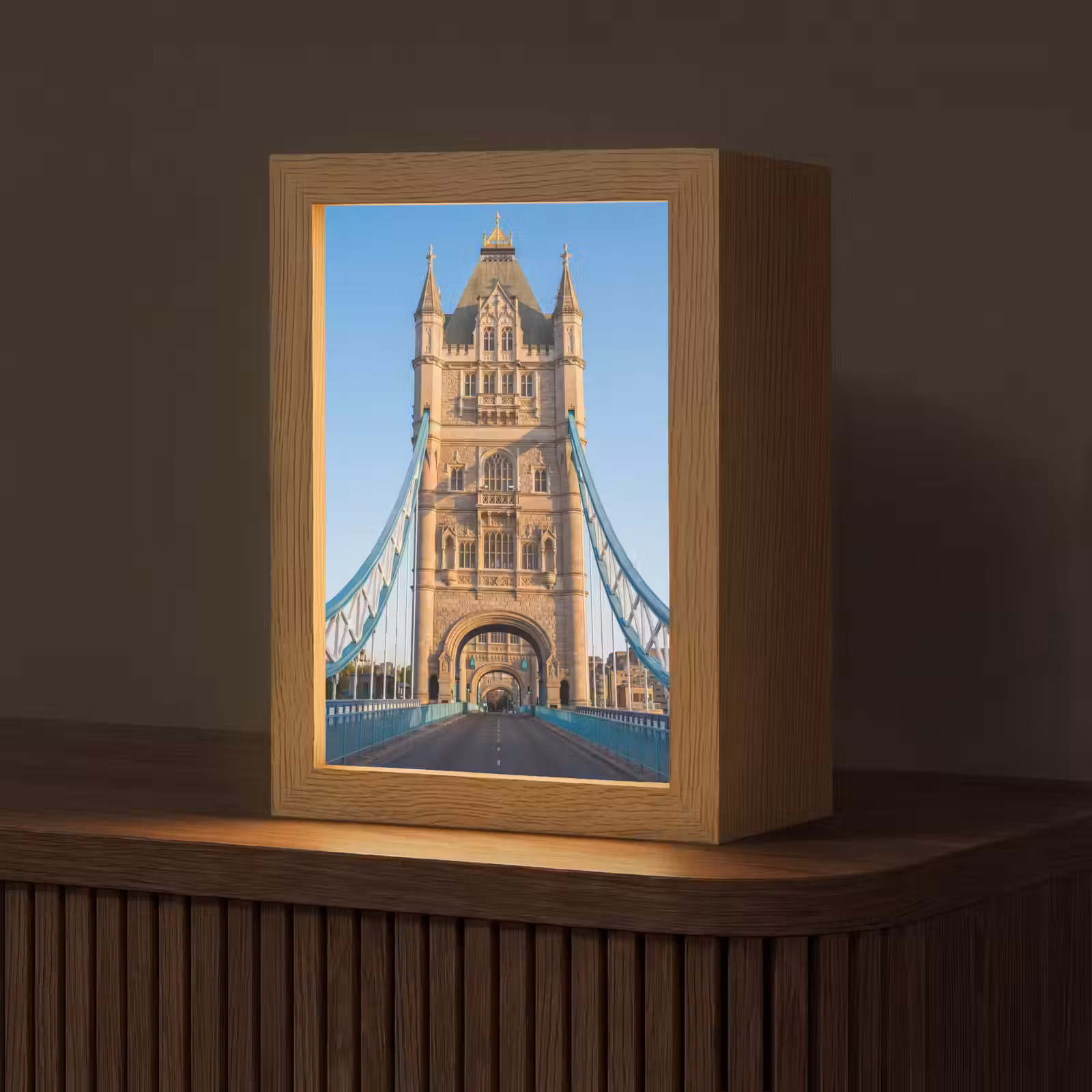 Personalisierte Lightbox - Brücke – Turm – Architektur – Klassik – Blau - Brug - Toren - Architectuur - Klassiek - Blauw Light Box met kabel (Tafellamp) klein