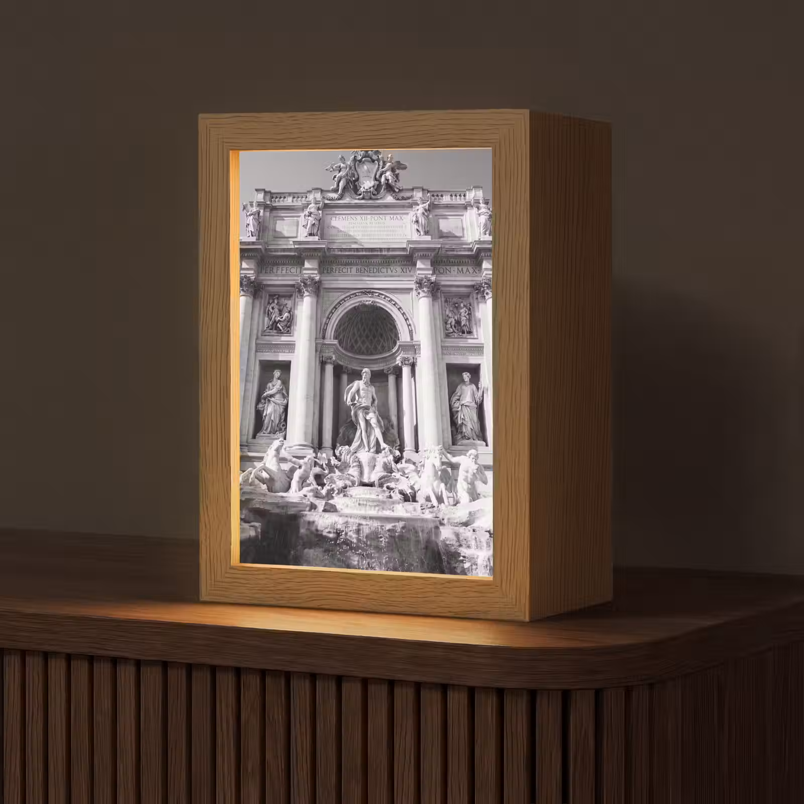 Personalisierte Lightbox - Brunnen – Skulpturen – Architektur – Schwarz-Weiß - Fontein - Beelden - Architectuur - Zwart-wit Light Box met kabel (Tafellamp) klein