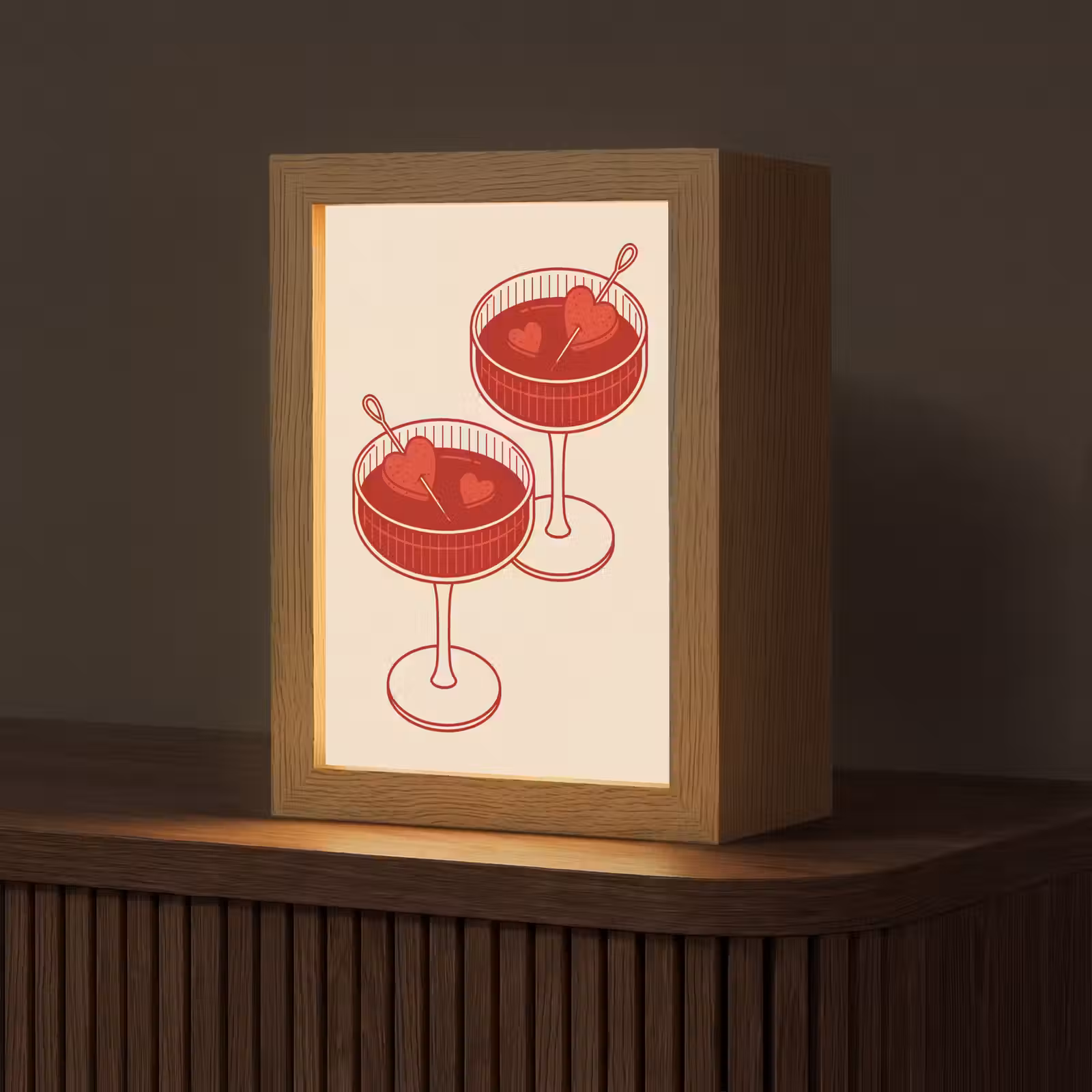 Personalisierte Lightbox - Cocktail – Herzchen – Liebe – Illustration – Rot - Cocktail - Hartjes - Liefde - Illustratie - Rood Light Box met kabel (Tafellamp) klein
