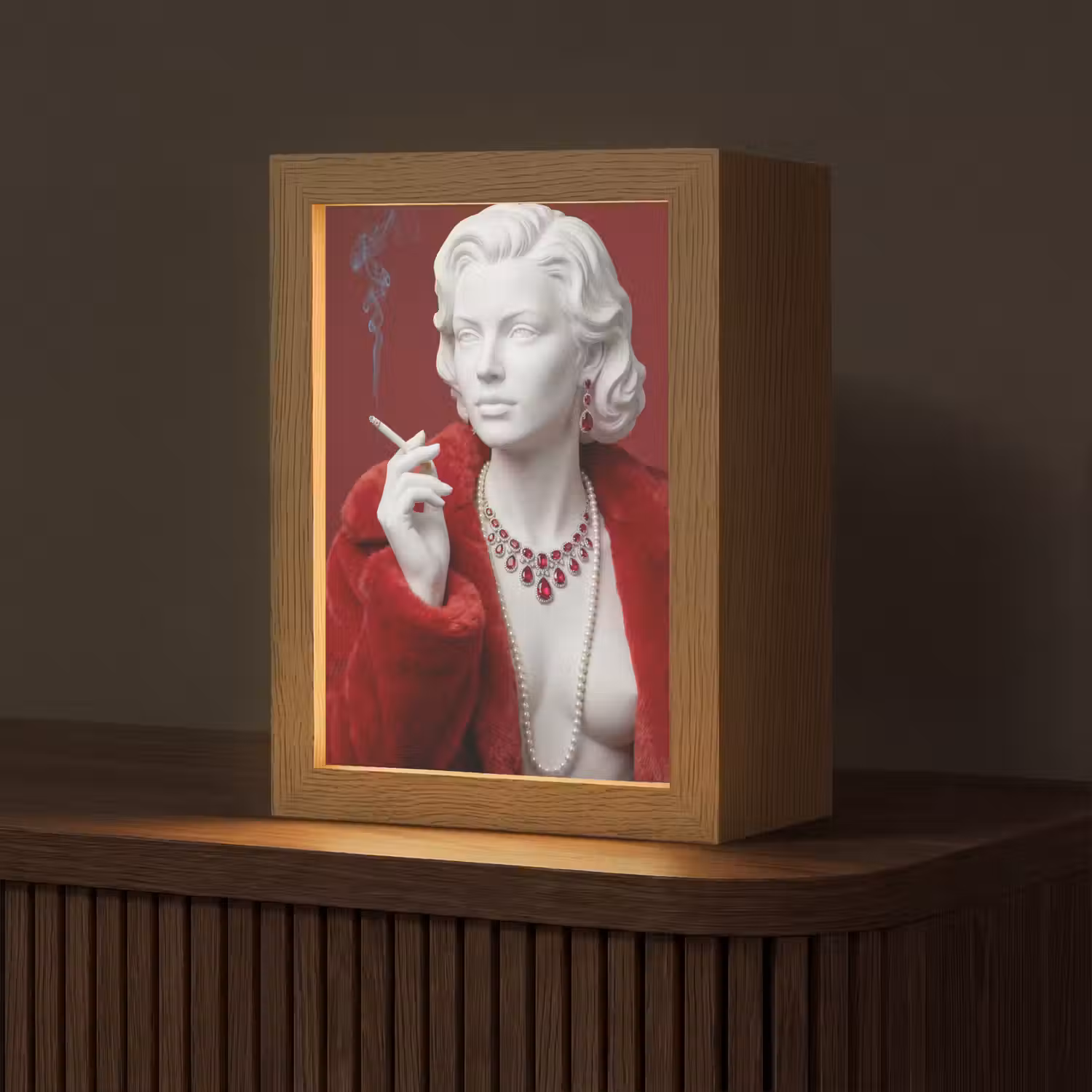 Vrouw - Bontjas - Mode - Klassiek - Rood Light Box met kabel (Tafellamp) klein -z3d_website