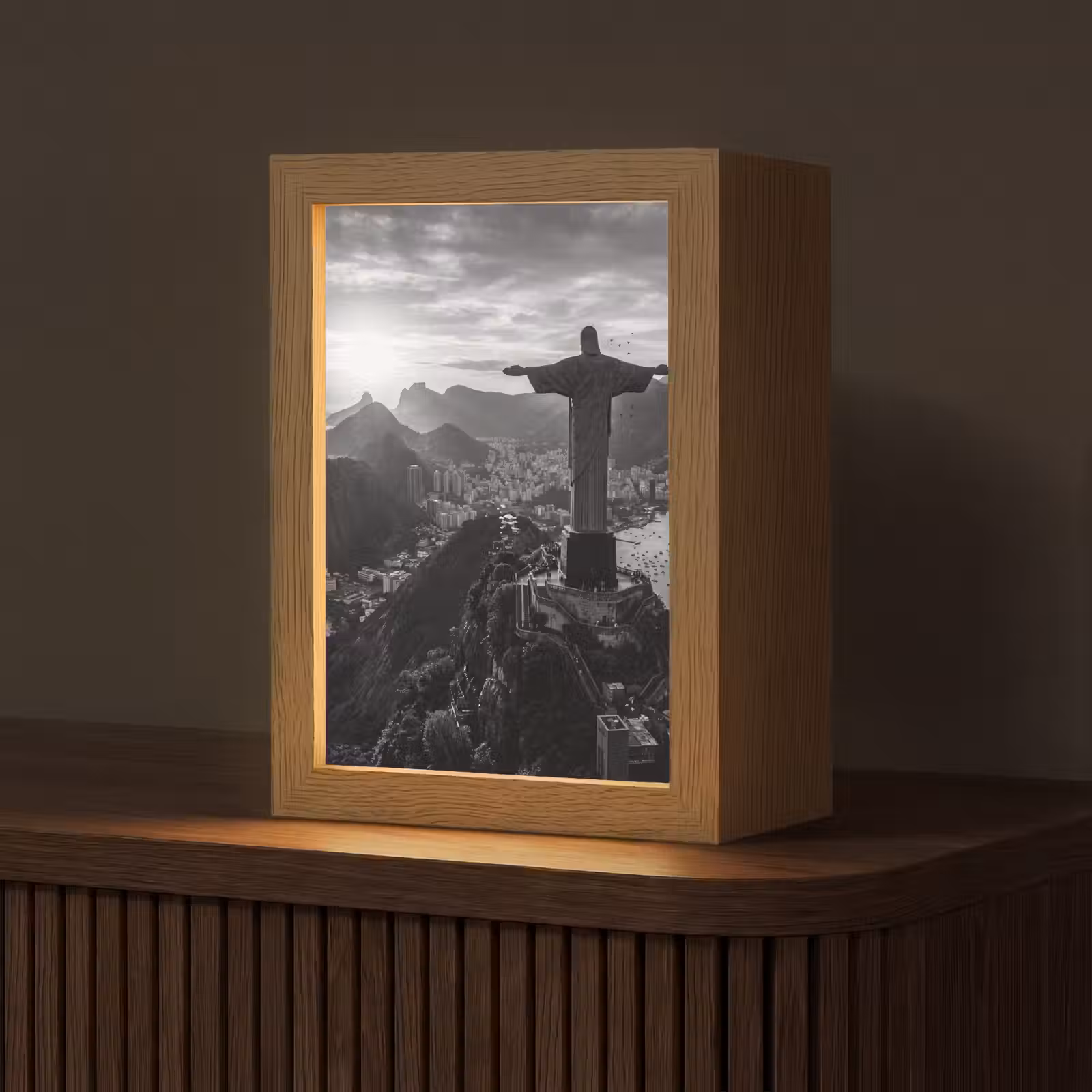 Personalisierte Lightbox - Denkmal – Stadtansicht – Landschaft – Schwarz-Weiß - Monument - Stadsgezicht - Landschap - Zwart-wit Light Box met kabel (Tafellamp) klein