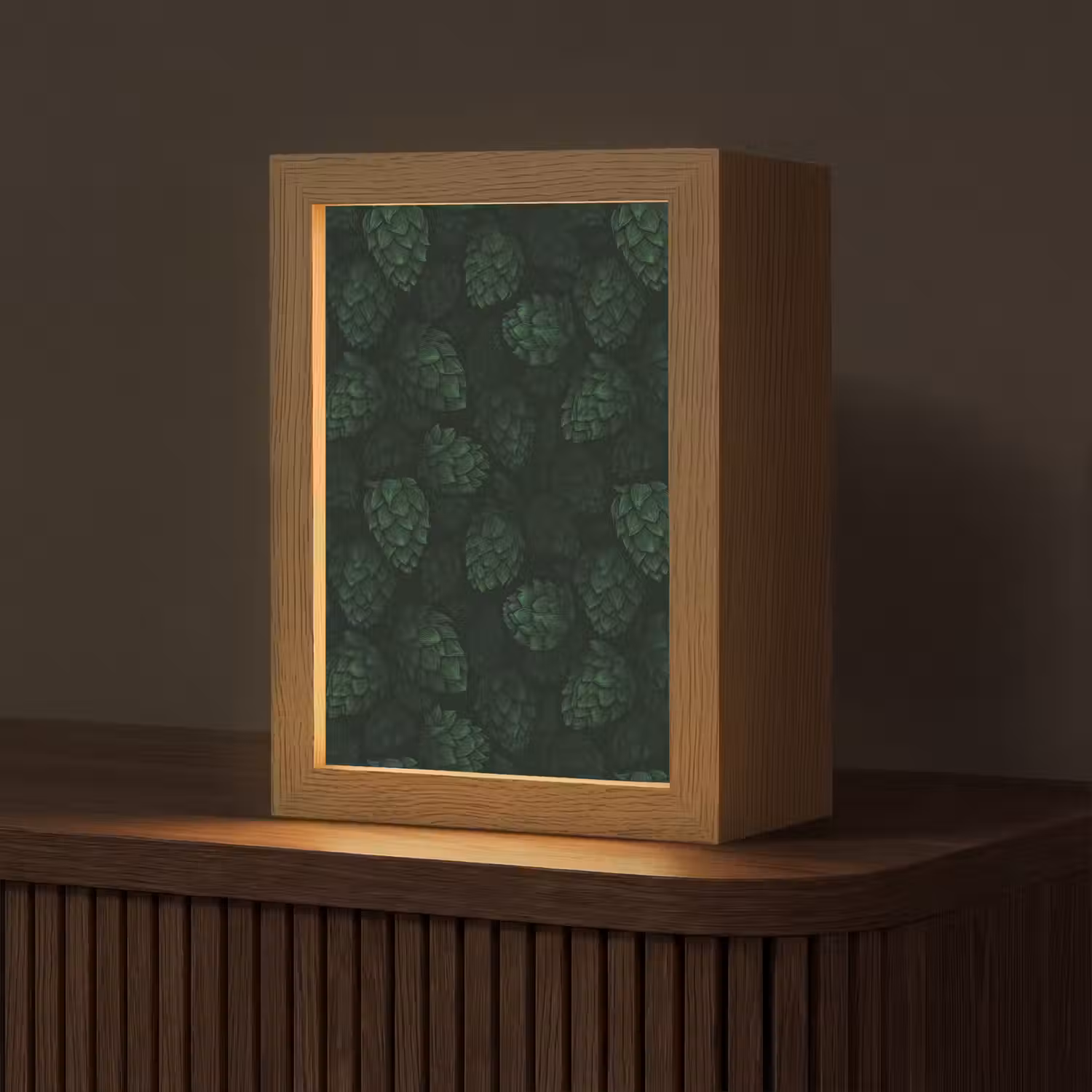 Donker - Groen - Hopbellen - Botanisch - Illustratie Light Box met kabel (Tafellamp) klein 925 -z3d_website