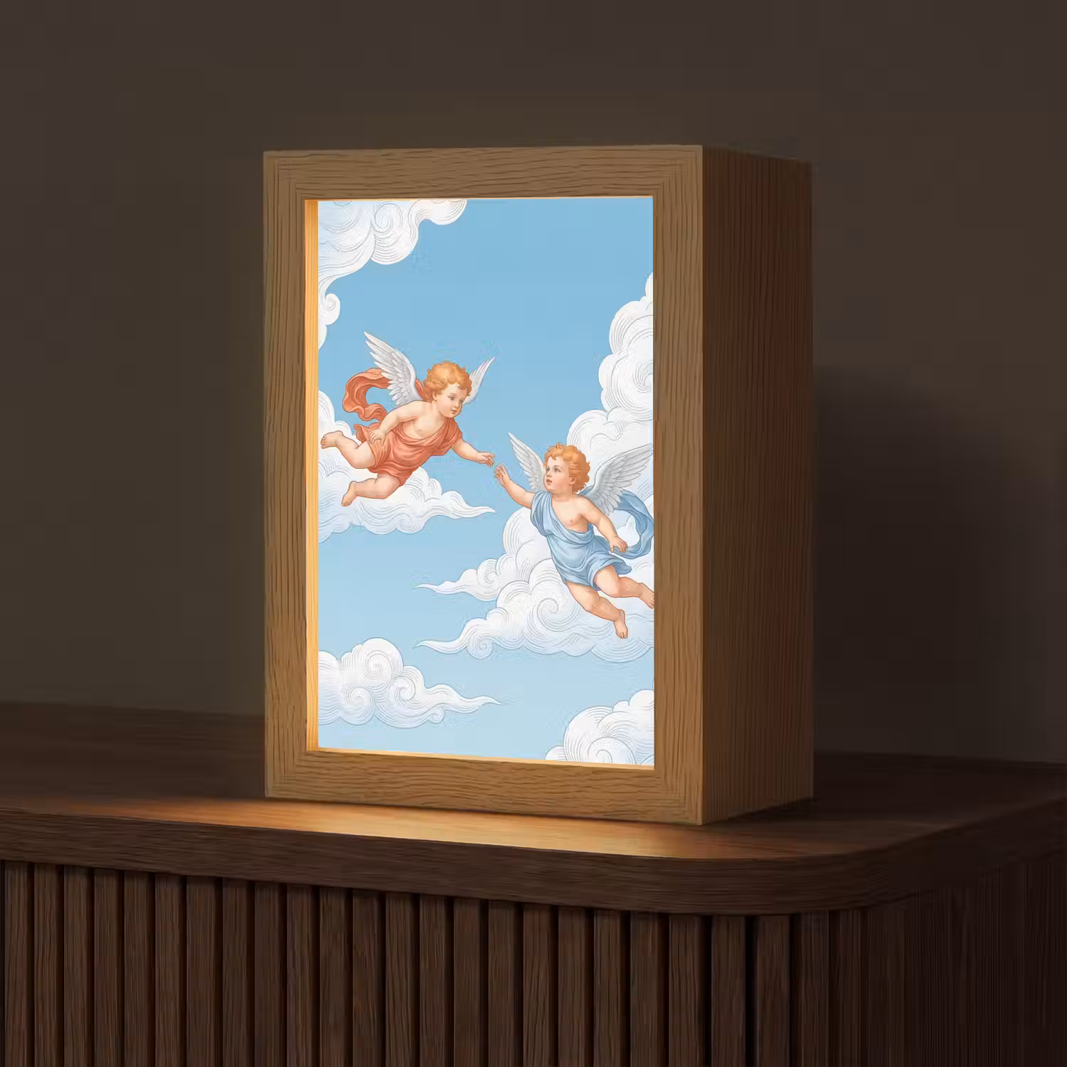 Engel - Vliegend - Klassiek - Blauw Light Box met kabel (Tafellamp) klein -z3d_website