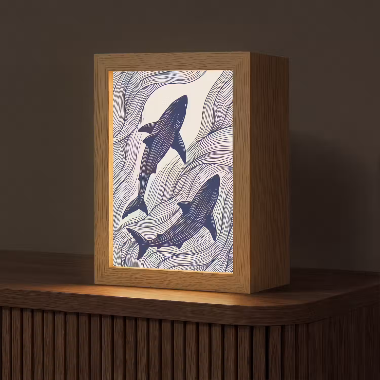 Vis - Oceaan - Lijntekening - Blauw - Dieren Light Box met kabel (Tafellamp) klein -z3d_website