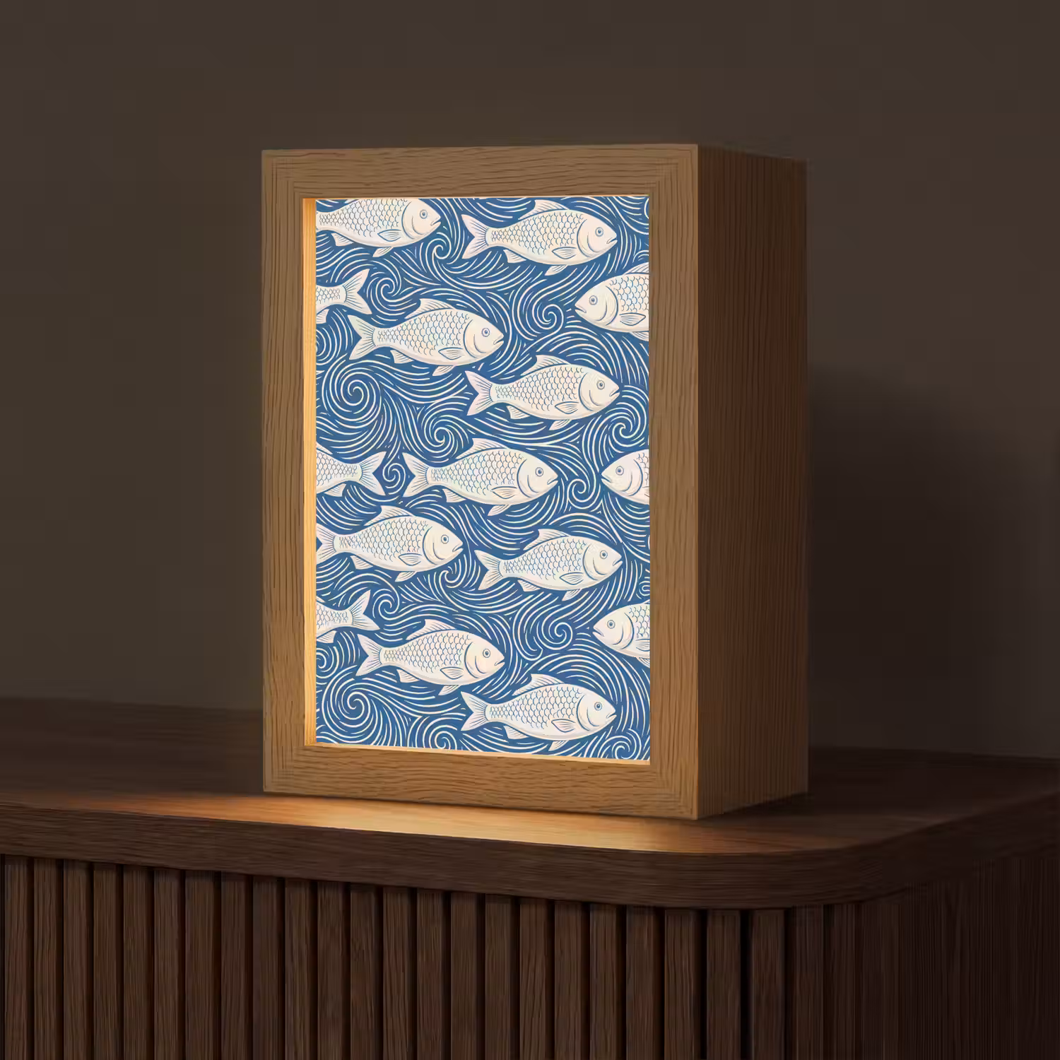 Vis - Water - Patroon - Grafisch - Blauw Light Box met kabel (Tafellamp) klein -z3d_website