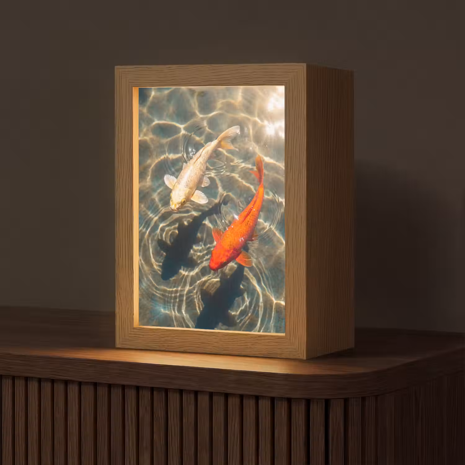 Vis - Water - Dieren - Oranje - Goud Light Box met kabel (Tafellamp) klein -z3d_website