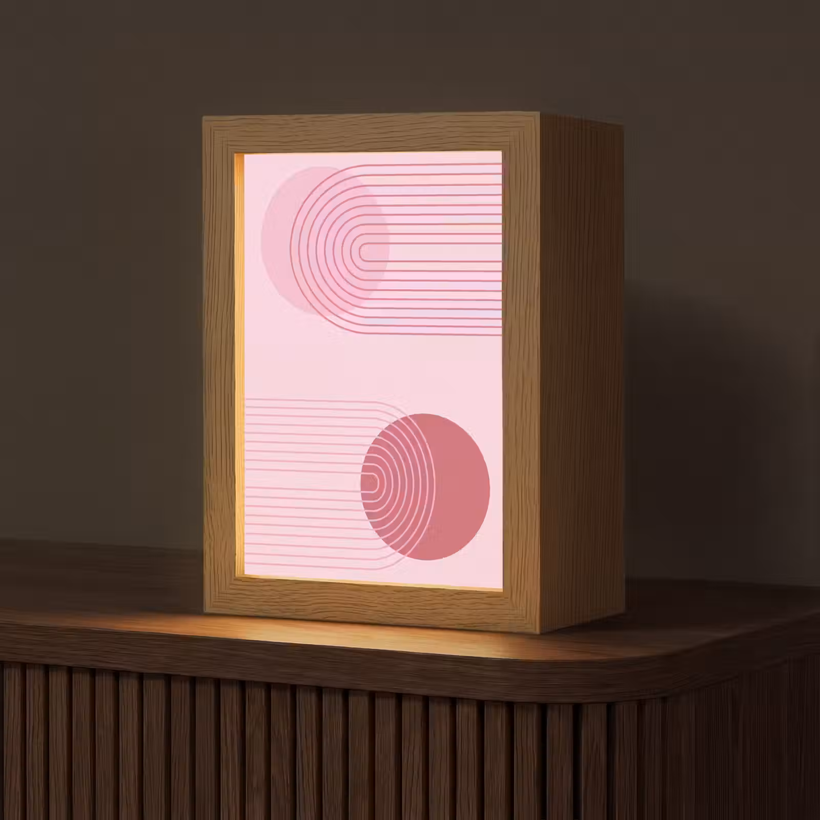 Personalisierte Lightbox - Formen – Linien – Minimalistisch – Rosa - Vormen - Lijnen - Minimalistisch - Roze Light Box met kabel (Tafellamp) klein