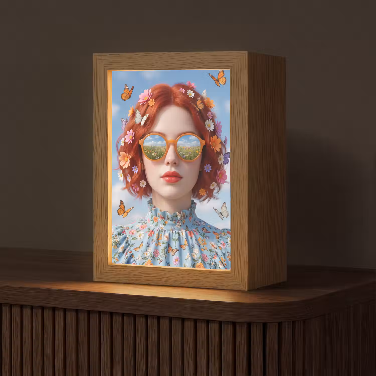 Vrouw - Bloemen - Zomer - Portret - Kleurrijk Light Box met kabel (Tafellamp) klein -z3d_website