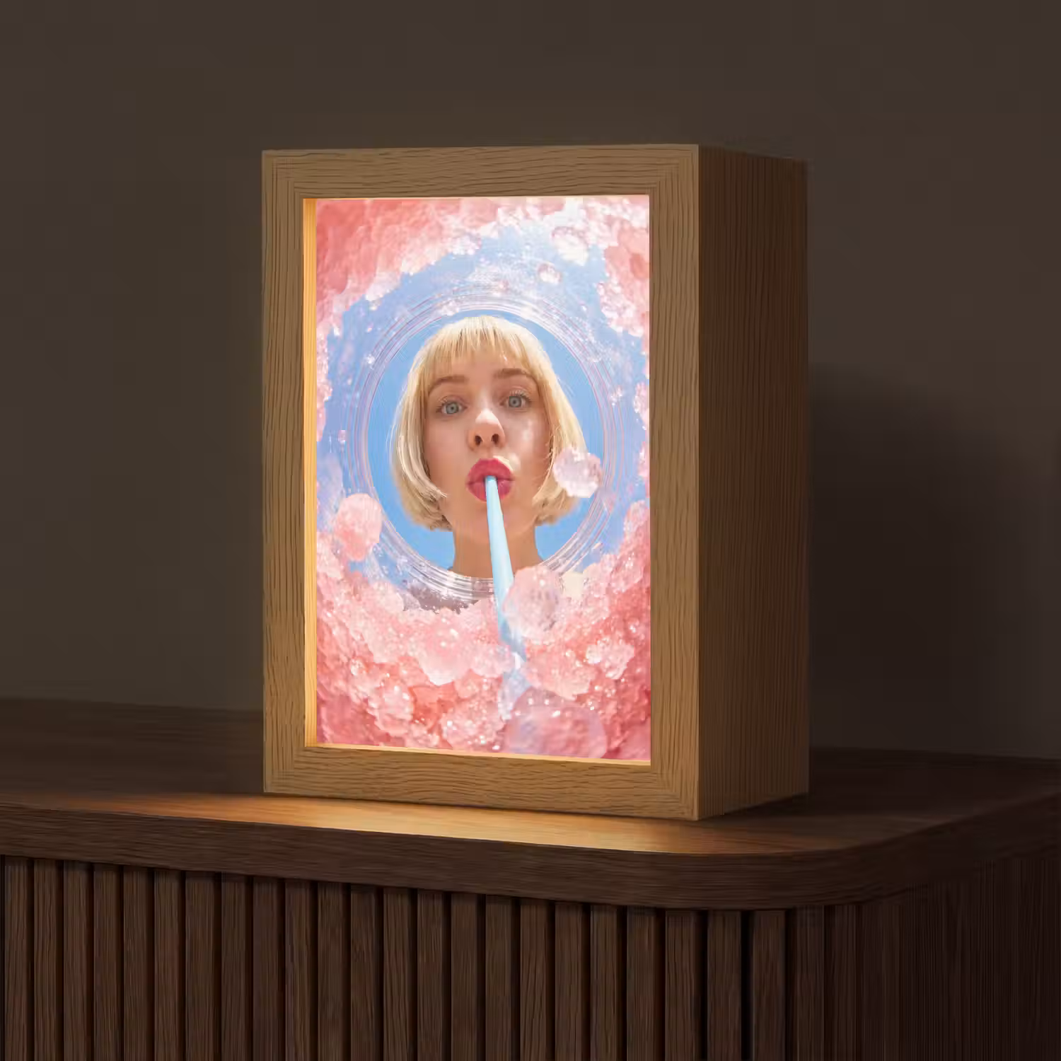 Vrouw - Drank - Zomer - Roze - Blauw Light Box met kabel (Tafellamp) klein -z3d_website