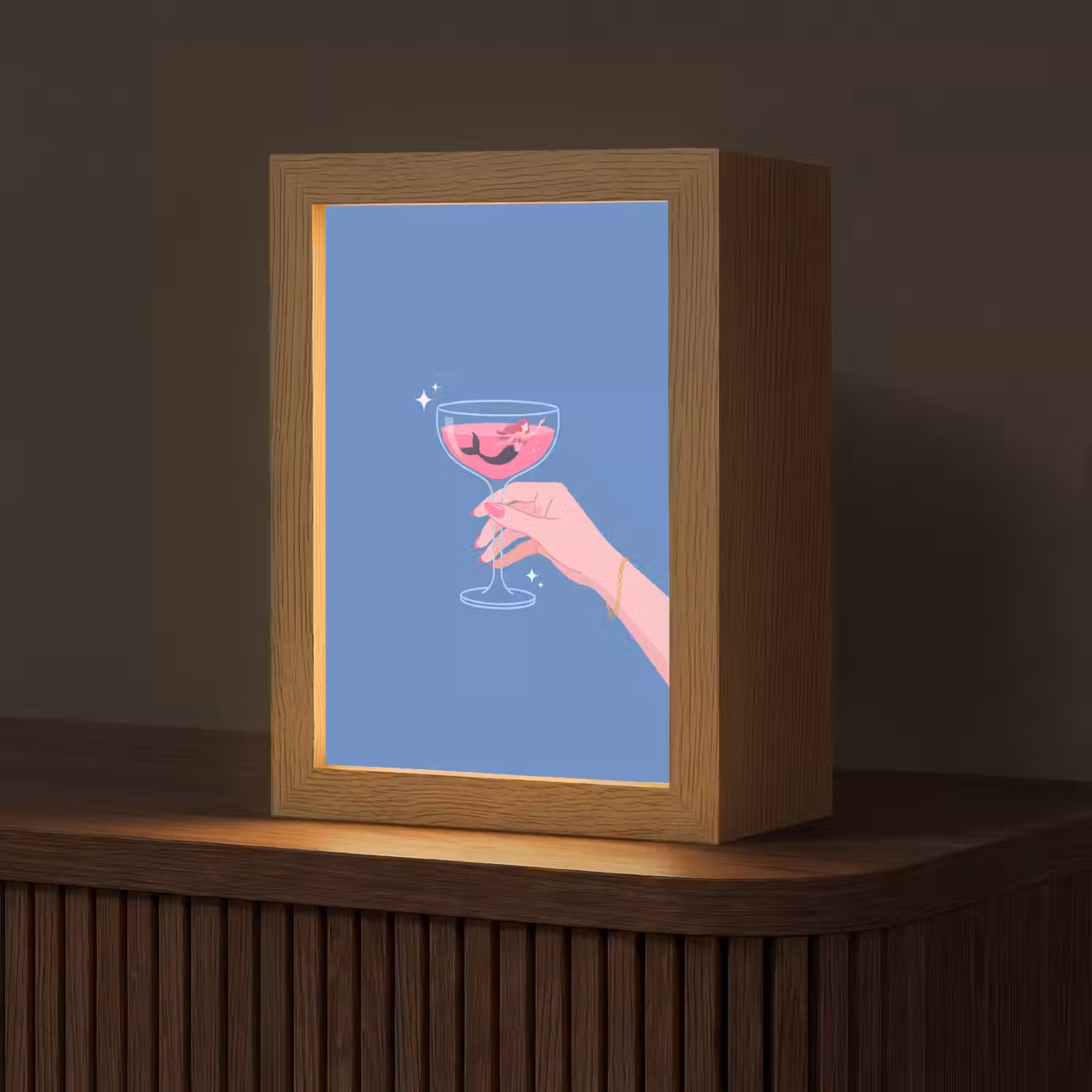 Personalisierte Lightbox - Frau – Glas – Abstrakt – Rosa – Blau - Vrouw - Glas - Abstract - Roze - Blauw Light Box met kabel (Tafellamp) klein